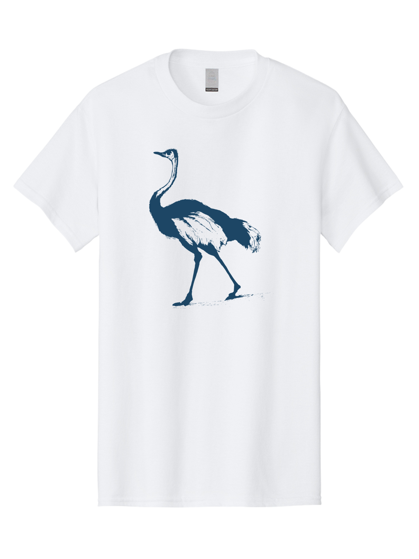 Ostrich Wildlife Men'S Graphic Tee, 100% Cotton, Comfortable Casual Summer Wear, Machine Washable, Ostrich Silhouette, Large Bird, Long Neck, Walking Pose, Dark Blue Illustration, Wildlife, Birdwatching, Nature Lover, Animal Art, Aae570 29