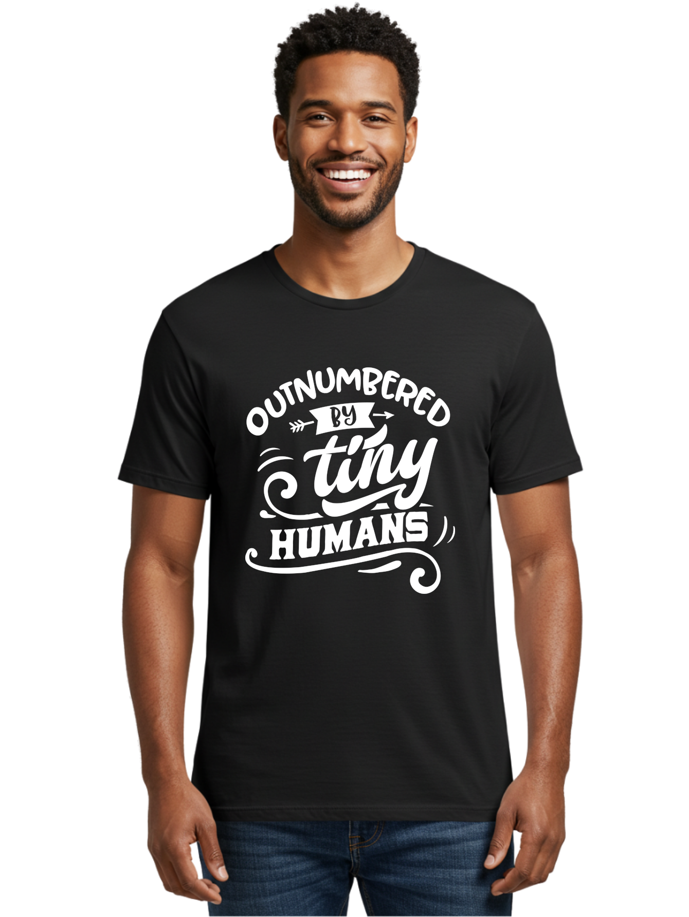 Outnumbered By Tiny Humans White Men'S Graphic Tee, 100% Cotton, Comfortable Casual Summer Wear, Machine Washable, Outnumbered By Tiny Humans, Typography, Quote, Inspirational, Parenting Quote, Fun Design, Whimsical Typography, Cute Phrases, Aae571 16