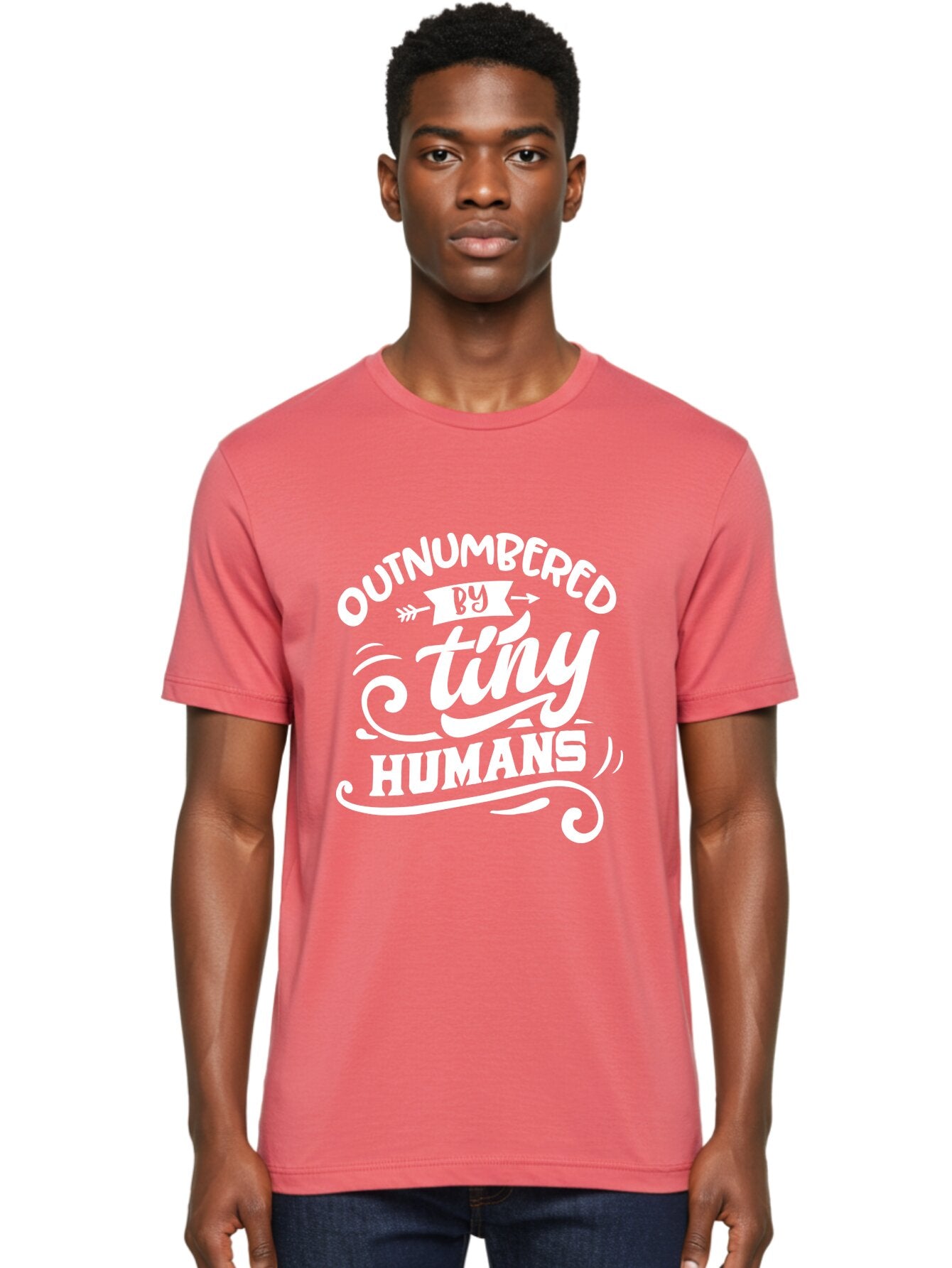 Outnumbered By Tiny Humans White Men'S Graphic Tee, 100% Cotton, Comfortable Casual Summer Wear, Machine Washable, Outnumbered By Tiny Humans, Typography, Quote, Inspirational, Parenting Quote, Fun Design, Whimsical Typography, Cute Phrases, Aae571 25