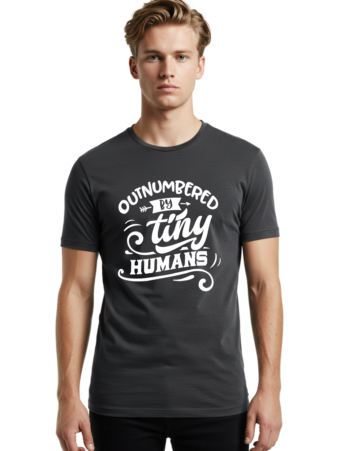 Outnumbered By Tiny Humans White Men'S Graphic Tee, 100% Cotton, Comfortable Casual Summer Wear, Machine Washable, Outnumbered By Tiny Humans, Typography, Quote, Inspirational, Parenting Quote, Fun Design, Whimsical Typography, Cute Phrases, Aae571 8