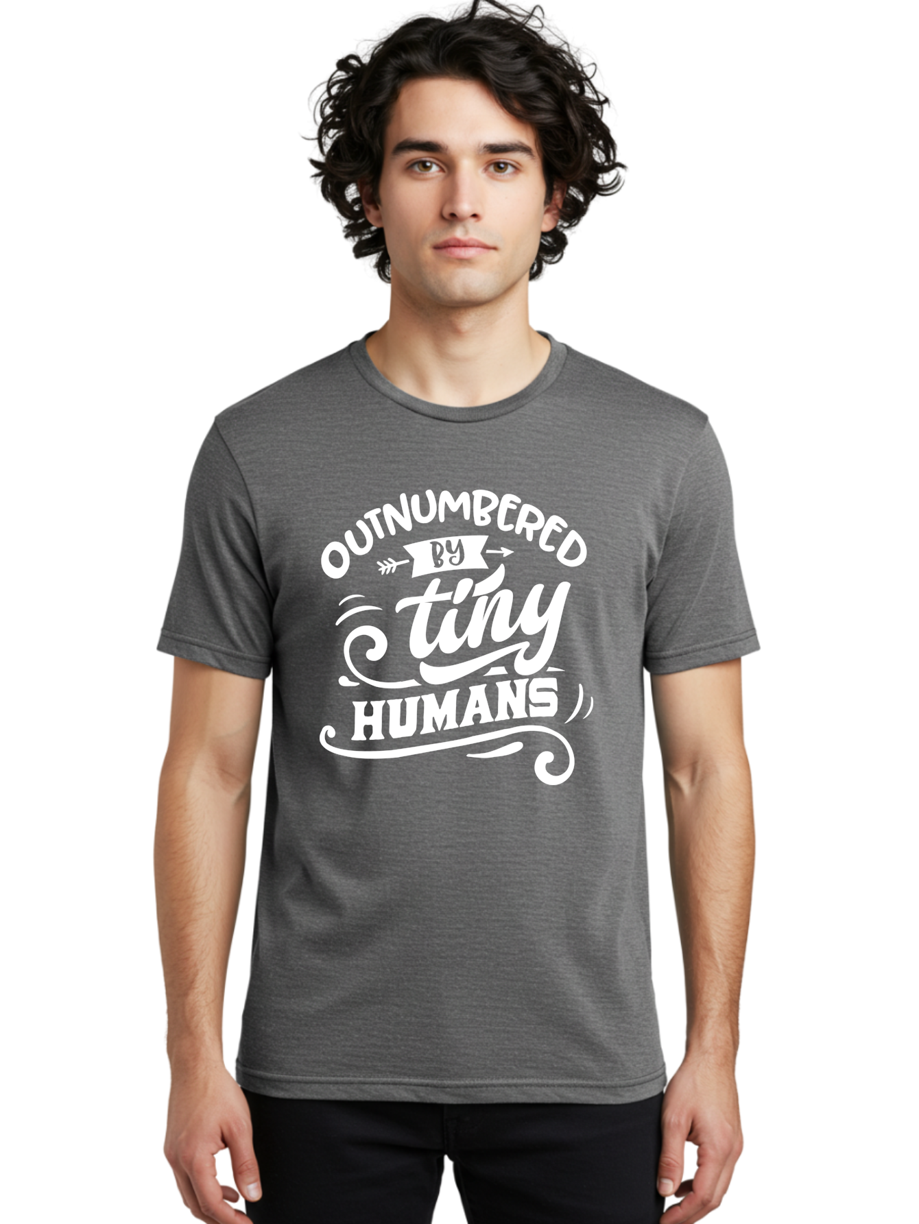 Outnumbered By Tiny Humans White Men'S Graphic Tee, 100% Cotton, Comfortable Casual Summer Wear, Machine Washable, Outnumbered By Tiny Humans, Typography, Quote, Inspirational, Parenting Quote, Fun Design, Whimsical Typography, Cute Phrases, Aae571 18