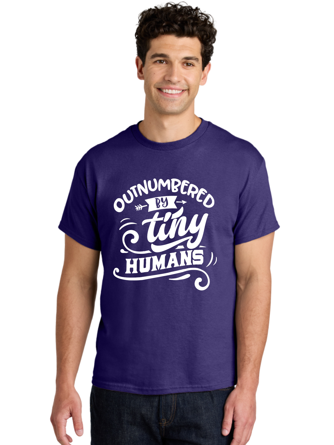 Outnumbered By Tiny Humans White Men'S Graphic Tee, 100% Cotton, Comfortable Casual Summer Wear, Machine Washable, Outnumbered By Tiny Humans, Typography, Quote, Inspirational, Parenting Quote, Fun Design, Whimsical Typography, Cute Phrases, Aae571 26