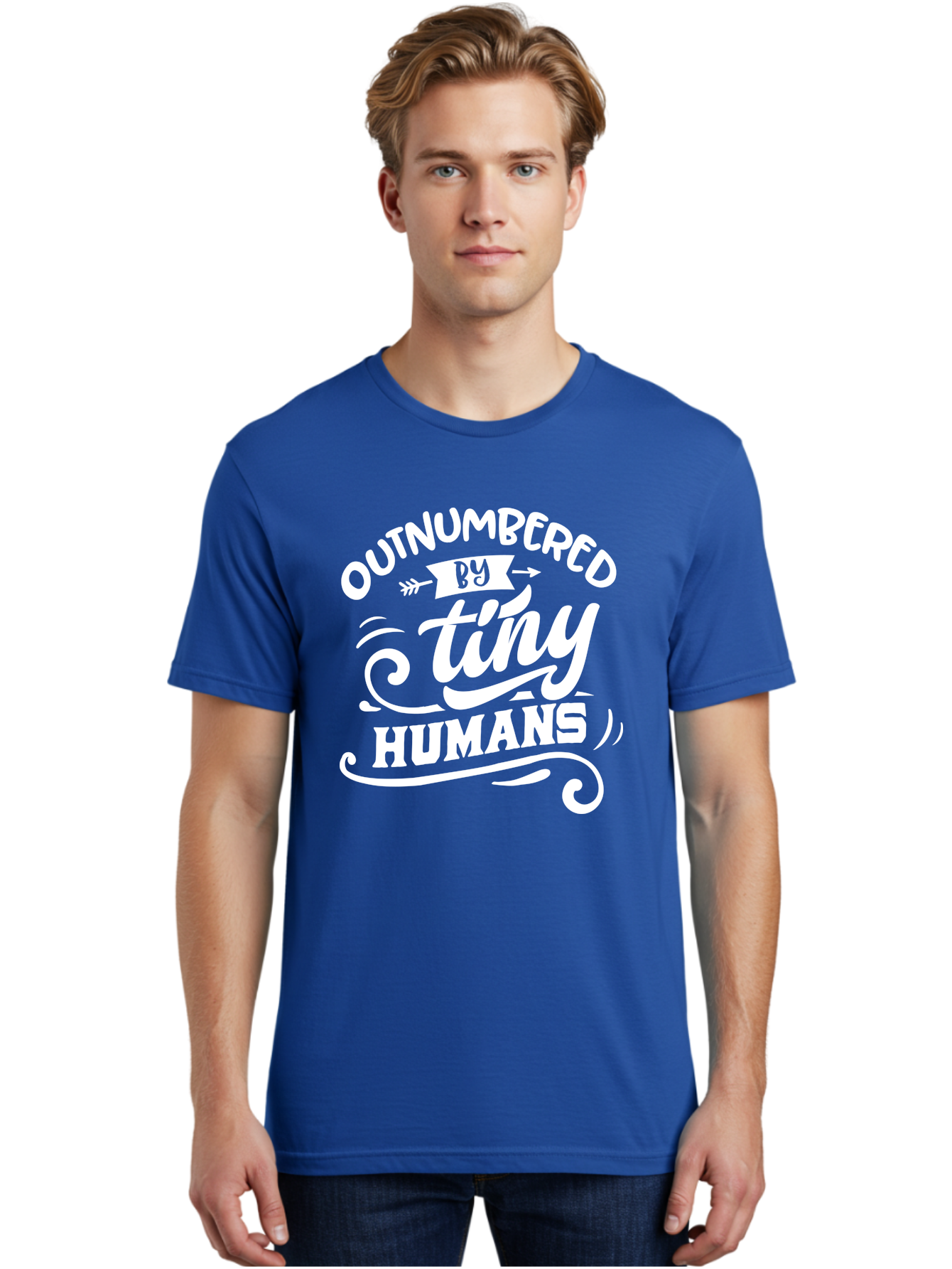 Outnumbered By Tiny Humans White Men'S Graphic Tee, 100% Cotton, Comfortable Casual Summer Wear, Machine Washable, Outnumbered By Tiny Humans, Typography, Quote, Inspirational, Parenting Quote, Fun Design, Whimsical Typography, Cute Phrases, Aae571 14