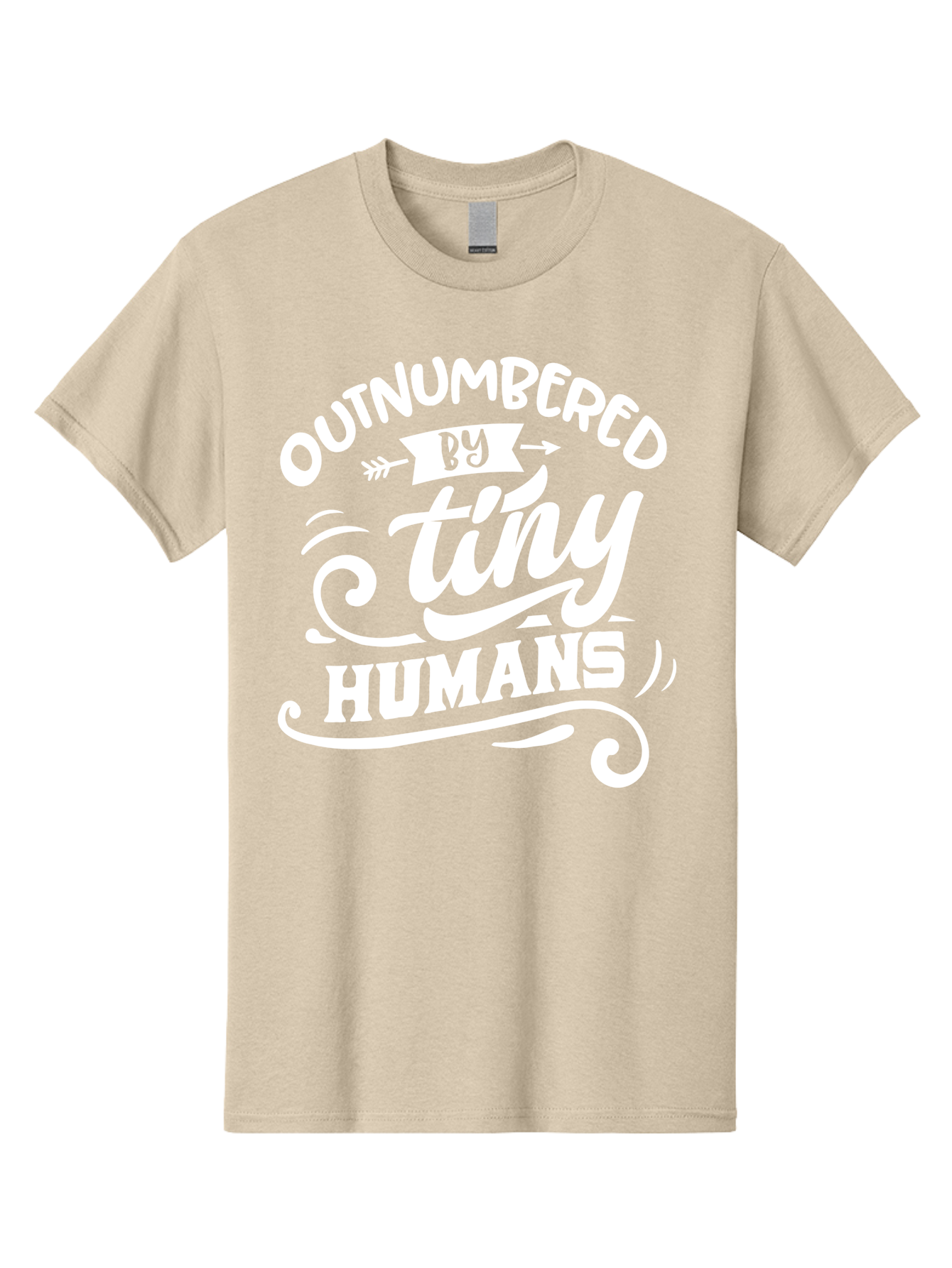 Outnumbered By Tiny Humans White Men'S Graphic Tee, 100% Cotton, Comfortable Casual Summer Wear, Machine Washable, Outnumbered By Tiny Humans, Typography, Quote, Inspirational, Parenting Quote, Fun Design, Whimsical Typography, Cute Phrases, Aae571