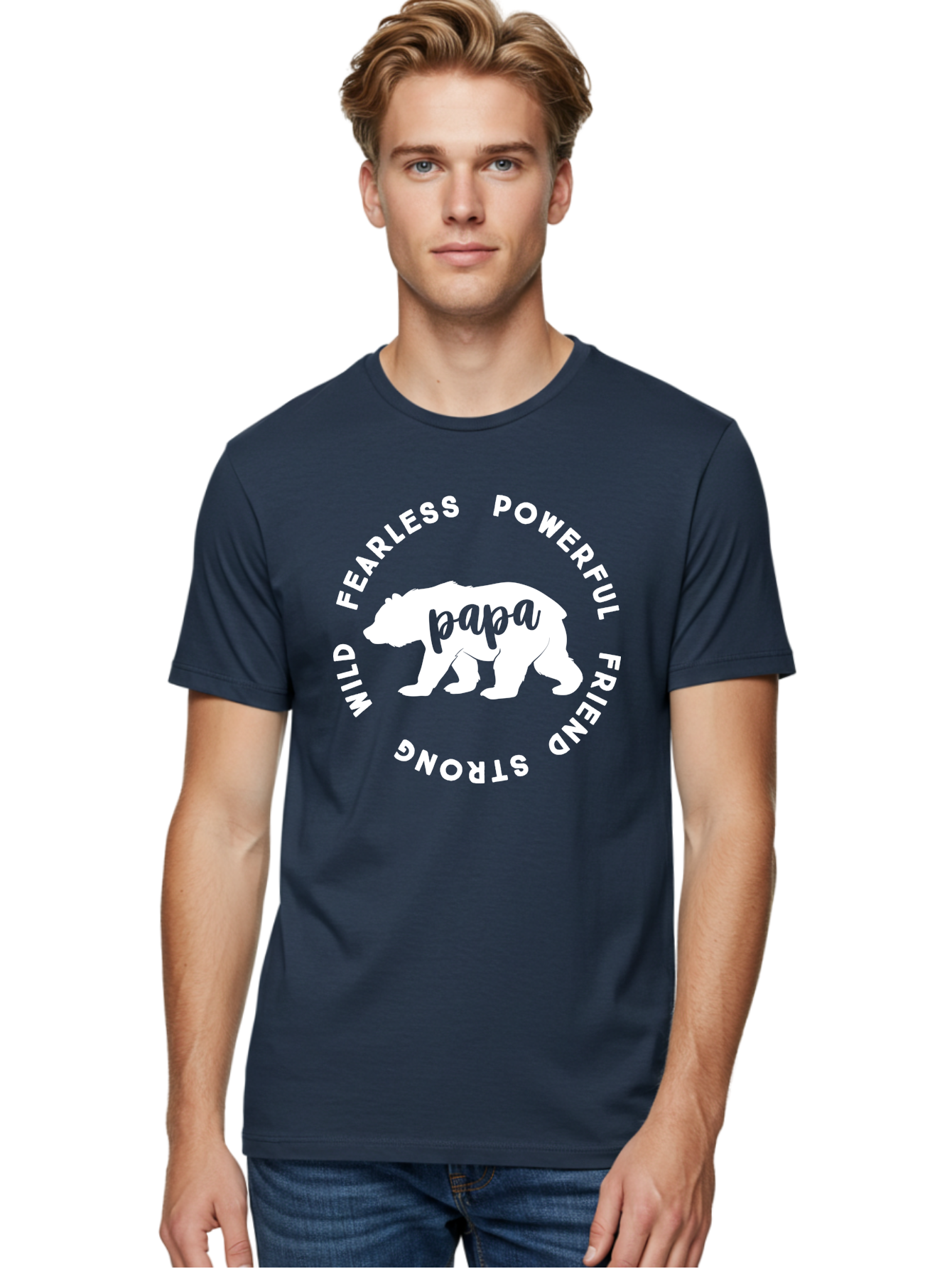 Papa Bear White Men'S Graphic Tee, 100% Cotton, Comfortable Casual Summer Wear, Machine Washable, Bear Silhouette, Papa Bear, Fearless, Powerful, Friendly Bear, Wild And Strong, Father'S Day Gift, Motivational Quote, Bear Design, Aae574 26
