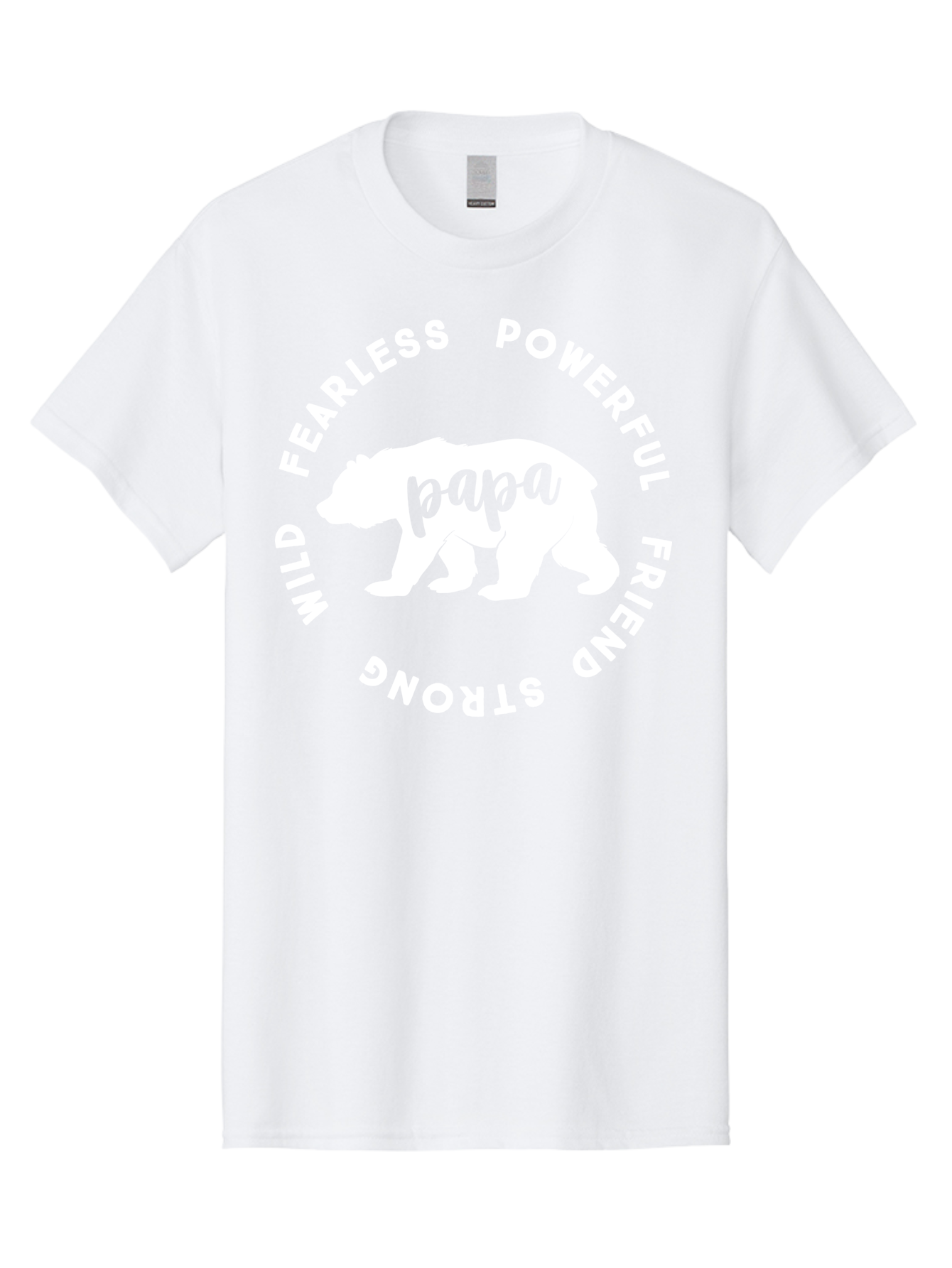Papa Bear White Men'S Graphic Tee, 100% Cotton, Comfortable Casual Summer Wear, Machine Washable, Bear Silhouette, Papa Bear, Fearless, Powerful, Friendly Bear, Wild And Strong, Father'S Day Gift, Motivational Quote, Bear Design, Aae574