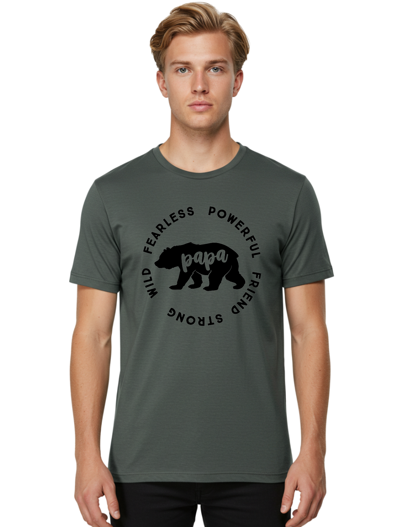 Papa Bear Men'S Graphic Tee, 100% Cotton, Comfortable Casual Summer Wear, Machine Washable, Bear Silhouette, Papa Bear, Wild Bear, Powerful Bear, Fearless Bear, Strong Friend, Fatherly Love, Bear Graphics, Personalized Gift, Father'S Day Ideas Aae575 8