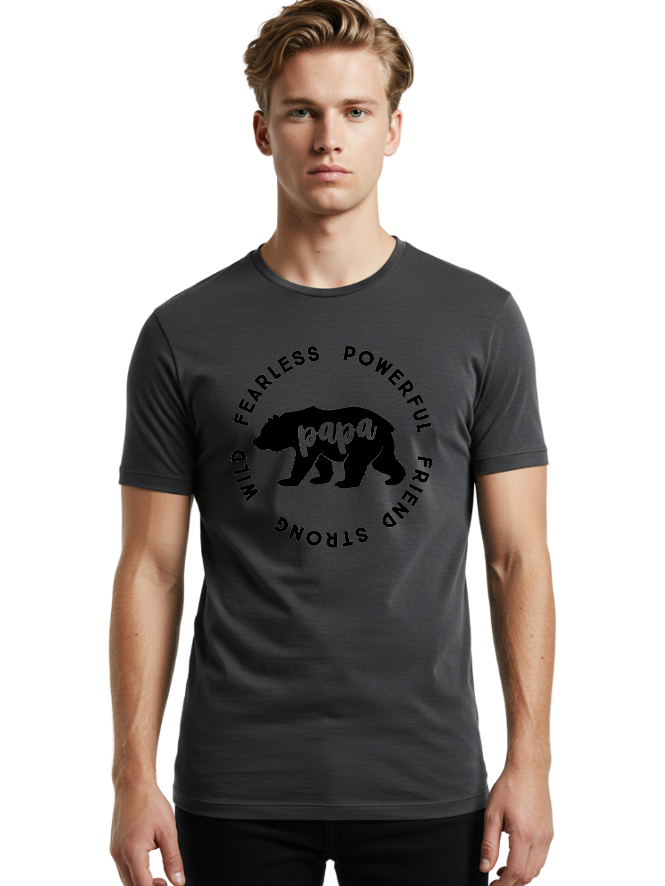 Papa Bear Men'S Graphic Tee, 100% Cotton, Comfortable Casual Summer Wear, Machine Washable, Bear Silhouette, Papa Bear, Wild Bear, Powerful Bear, Fearless Bear, Strong Friend, Fatherly Love, Bear Graphics, Personalized Gift, Father'S Day Ideas Aae575 24