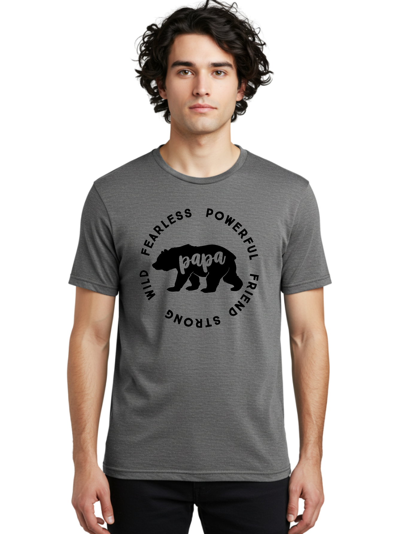 Papa Bear Men'S Graphic Tee, 100% Cotton, Comfortable Casual Summer Wear, Machine Washable, Bear Silhouette, Papa Bear, Wild Bear, Powerful Bear, Fearless Bear, Strong Friend, Fatherly Love, Bear Graphics, Personalized Gift, Father'S Day Ideas Aae575 4
