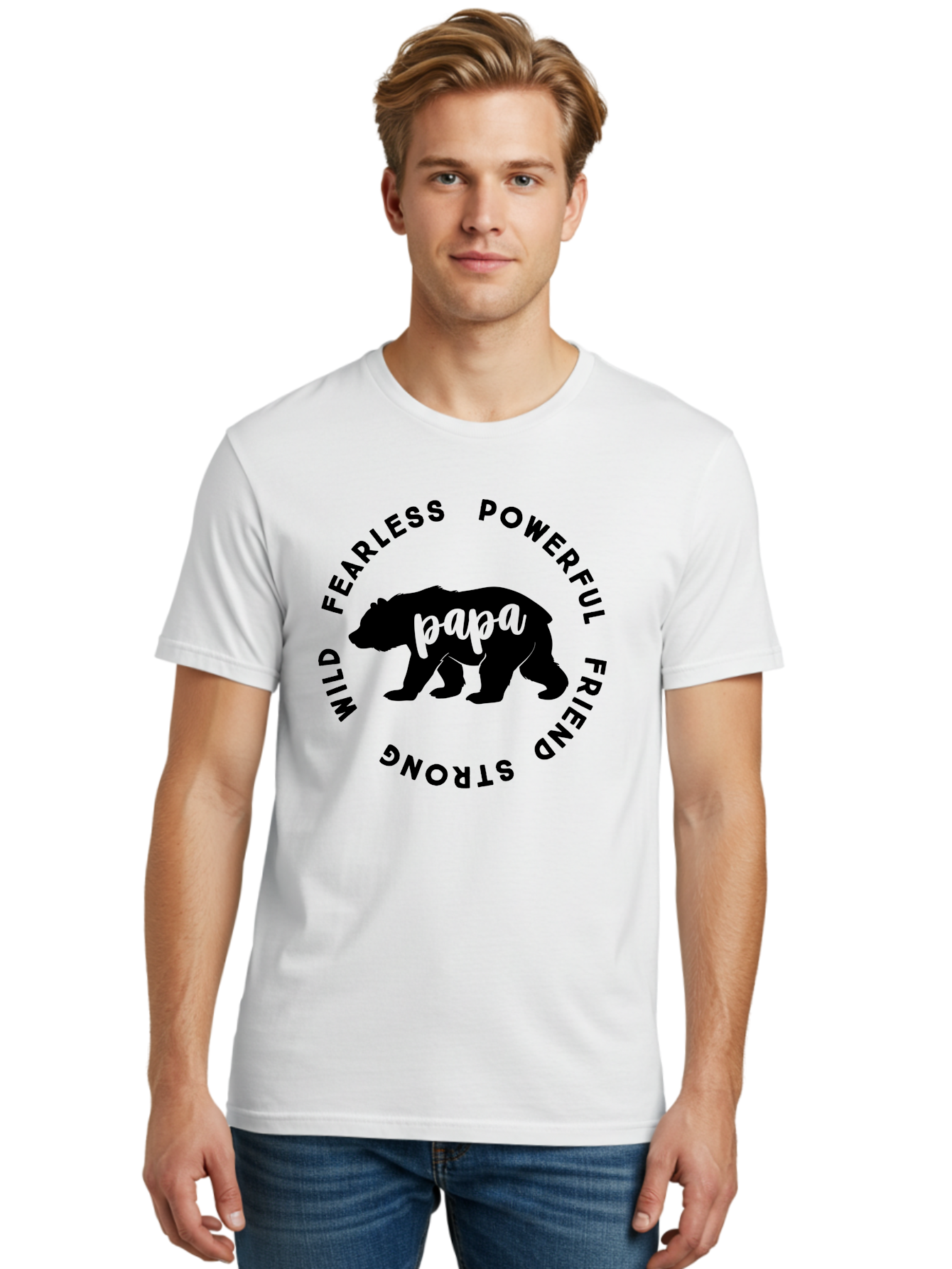 Papa Bear Men'S Graphic Tee, 100% Cotton, Comfortable Casual Summer Wear, Machine Washable, Bear Silhouette, Papa Bear, Wild Bear, Powerful Bear, Fearless Bear, Strong Friend, Fatherly Love, Bear Graphics, Personalized Gift, Father'S Day Ideas Aae575 6