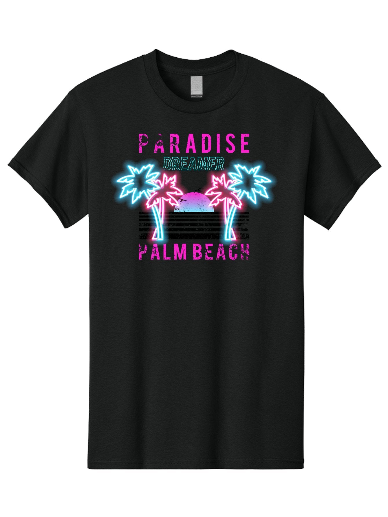 Paradise Dreamer Palm Beach -Men Men'S Graphic Tee, 100% Cotton, Comfortable Casual Summer Wear, Machine Washable, Neon Palm Trees, Tropical Getaway, Paradise Found, Dreamy Vacation, Beach Vibes, Retro Futurism, Futuristic Design, Aae576 4