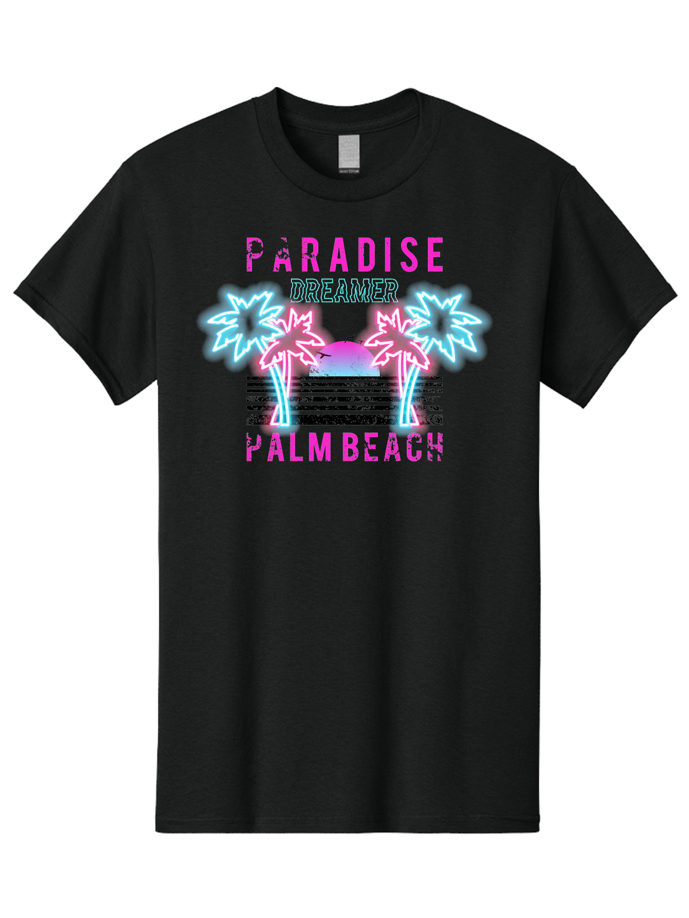 Paradise Dreamer Palm Beach -Men Men'S Graphic Tee, 100% Cotton, Comfortable Casual Summer Wear, Machine Washable, Neon Palm Trees, Tropical Getaway, Paradise Found, Dreamy Vacation, Beach Vibes, Retro Futurism, Futuristic Design, Aae576 19