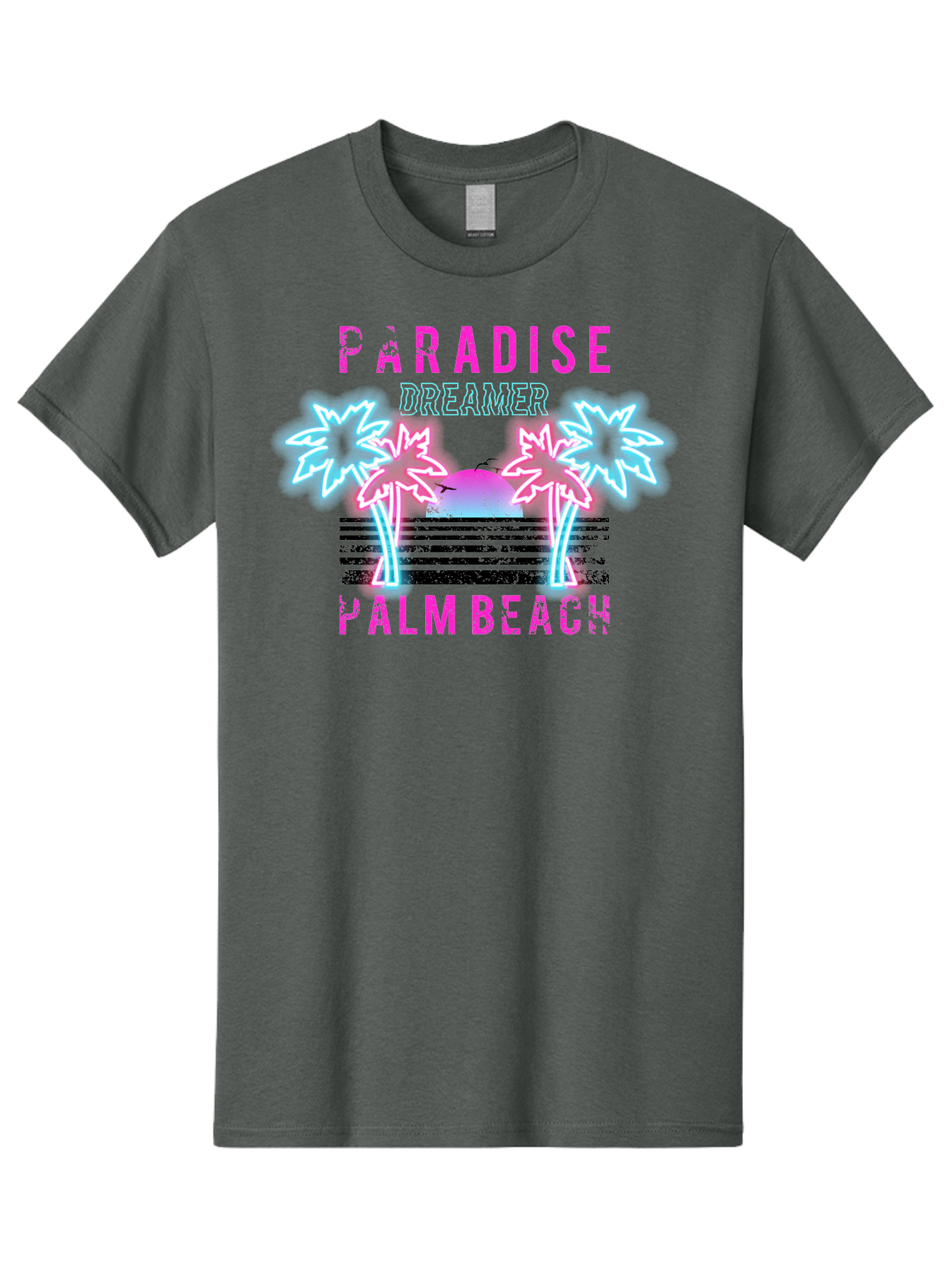 Paradise Dreamer Palm Beach -Men Men'S Graphic Tee, 100% Cotton, Comfortable Casual Summer Wear, Machine Washable, Neon Palm Trees, Tropical Getaway, Paradise Found, Dreamy Vacation, Beach Vibes, Retro Futurism, Futuristic Design, Aae576 29