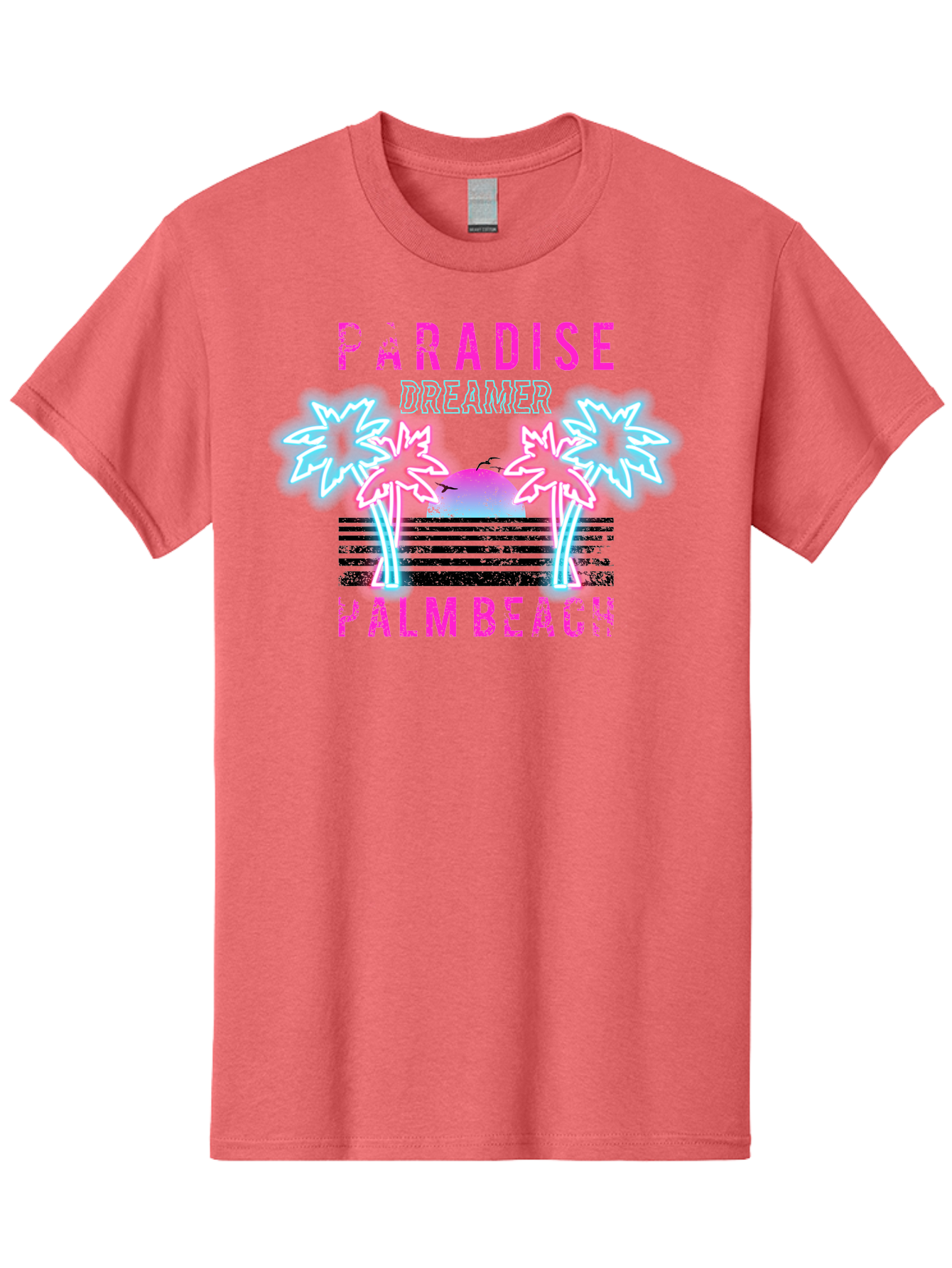 Paradise Dreamer Palm Beach -Men Men'S Graphic Tee, 100% Cotton, Comfortable Casual Summer Wear, Machine Washable, Neon Palm Trees, Tropical Getaway, Paradise Found, Dreamy Vacation, Beach Vibes, Retro Futurism, Futuristic Design, Aae576 13