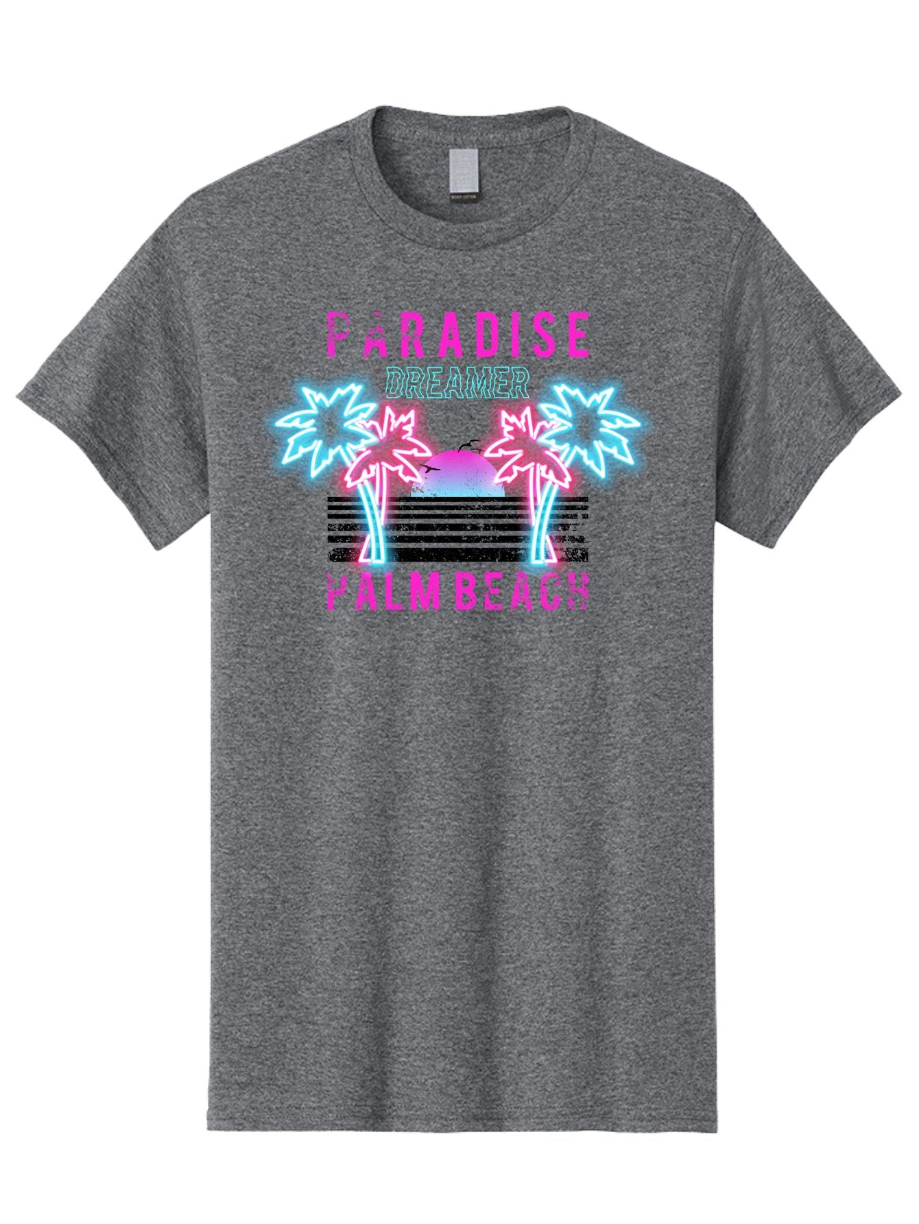 Paradise Dreamer Palm Beach -Men Men'S Graphic Tee, 100% Cotton, Comfortable Casual Summer Wear, Machine Washable, Neon Palm Trees, Tropical Getaway, Paradise Found, Dreamy Vacation, Beach Vibes, Retro Futurism, Futuristic Design, Aae576 12