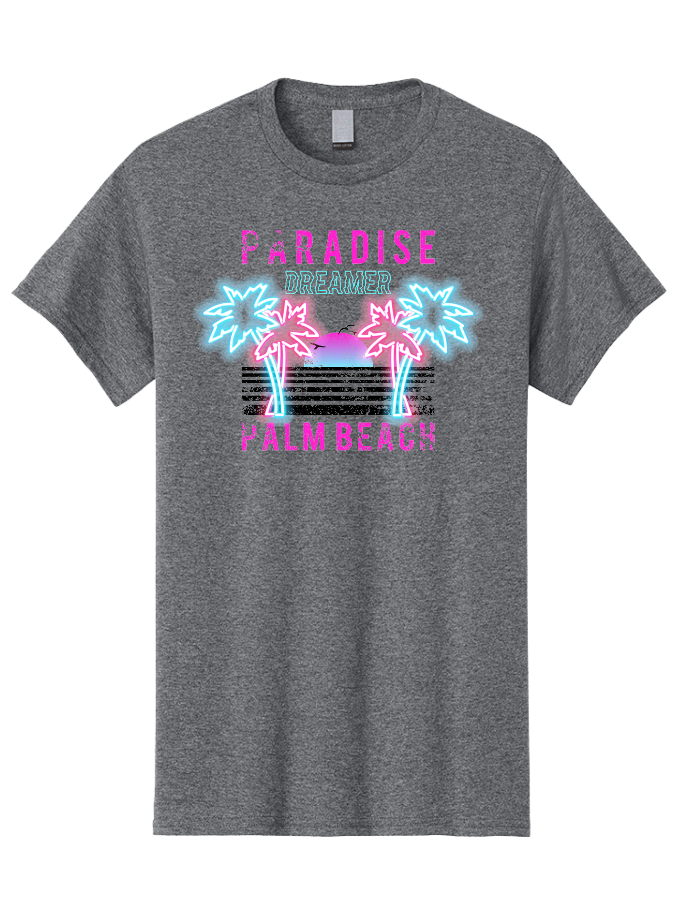 Paradise Dreamer Palm Beach -Men Men'S Graphic Tee, 100% Cotton, Comfortable Casual Summer Wear, Machine Washable, Neon Palm Trees, Tropical Getaway, Paradise Found, Dreamy Vacation, Beach Vibes, Retro Futurism, Futuristic Design, Aae576 15