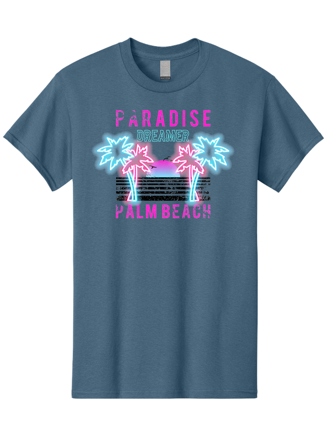 Paradise Dreamer Palm Beach -Men Men'S Graphic Tee, 100% Cotton, Comfortable Casual Summer Wear, Machine Washable, Neon Palm Trees, Tropical Getaway, Paradise Found, Dreamy Vacation, Beach Vibes, Retro Futurism, Futuristic Design, Aae576 5