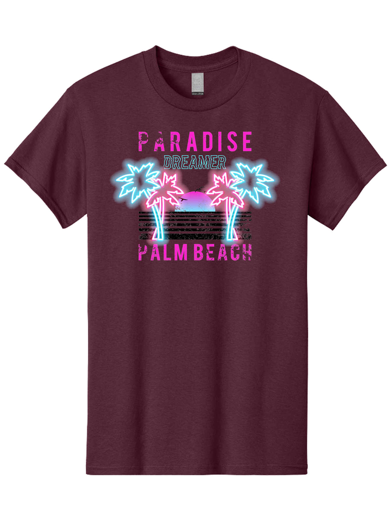 Paradise Dreamer Palm Beach -Men Men'S Graphic Tee, 100% Cotton, Comfortable Casual Summer Wear, Machine Washable, Neon Palm Trees, Tropical Getaway, Paradise Found, Dreamy Vacation, Beach Vibes, Retro Futurism, Futuristic Design, Aae576 3