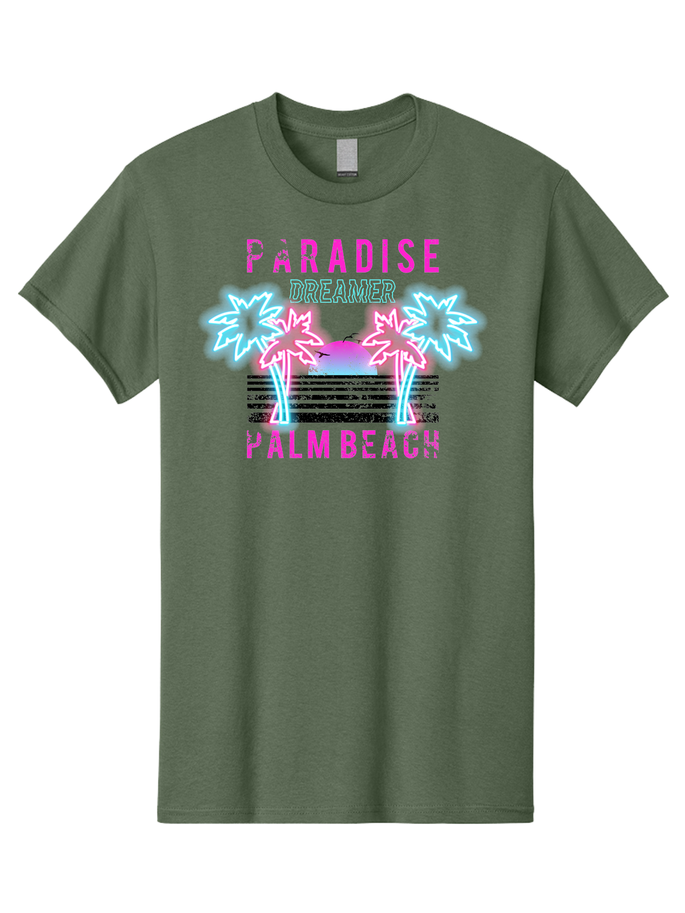 Paradise Dreamer Palm Beach -Men Men'S Graphic Tee, 100% Cotton, Comfortable Casual Summer Wear, Machine Washable, Neon Palm Trees, Tropical Getaway, Paradise Found, Dreamy Vacation, Beach Vibes, Retro Futurism, Futuristic Design, Aae576 23