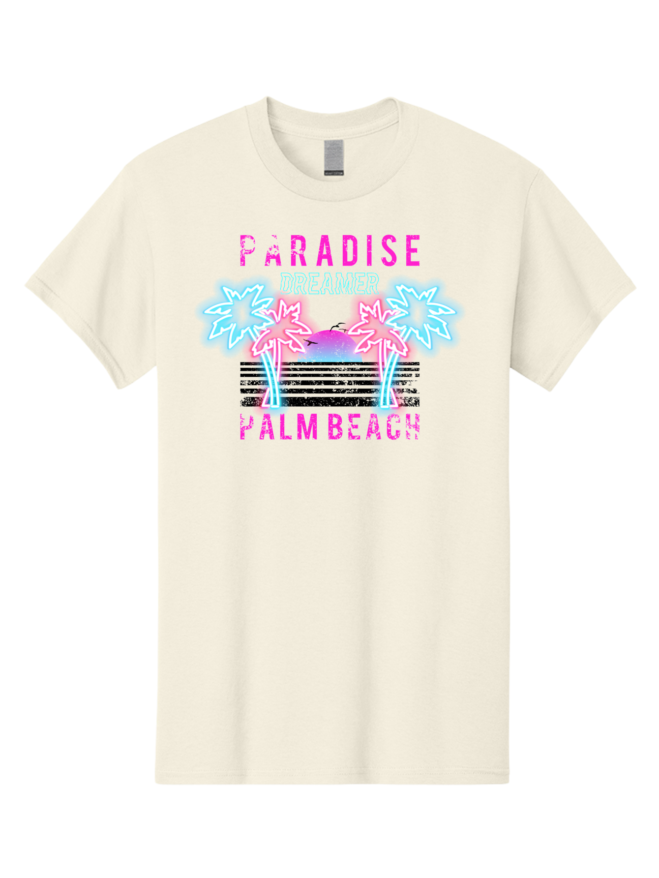 Paradise Dreamer Palm Beach -Men Men'S Graphic Tee, 100% Cotton, Comfortable Casual Summer Wear, Machine Washable, Neon Palm Trees, Tropical Getaway, Paradise Found, Dreamy Vacation, Beach Vibes, Retro Futurism, Futuristic Design, Aae576 17