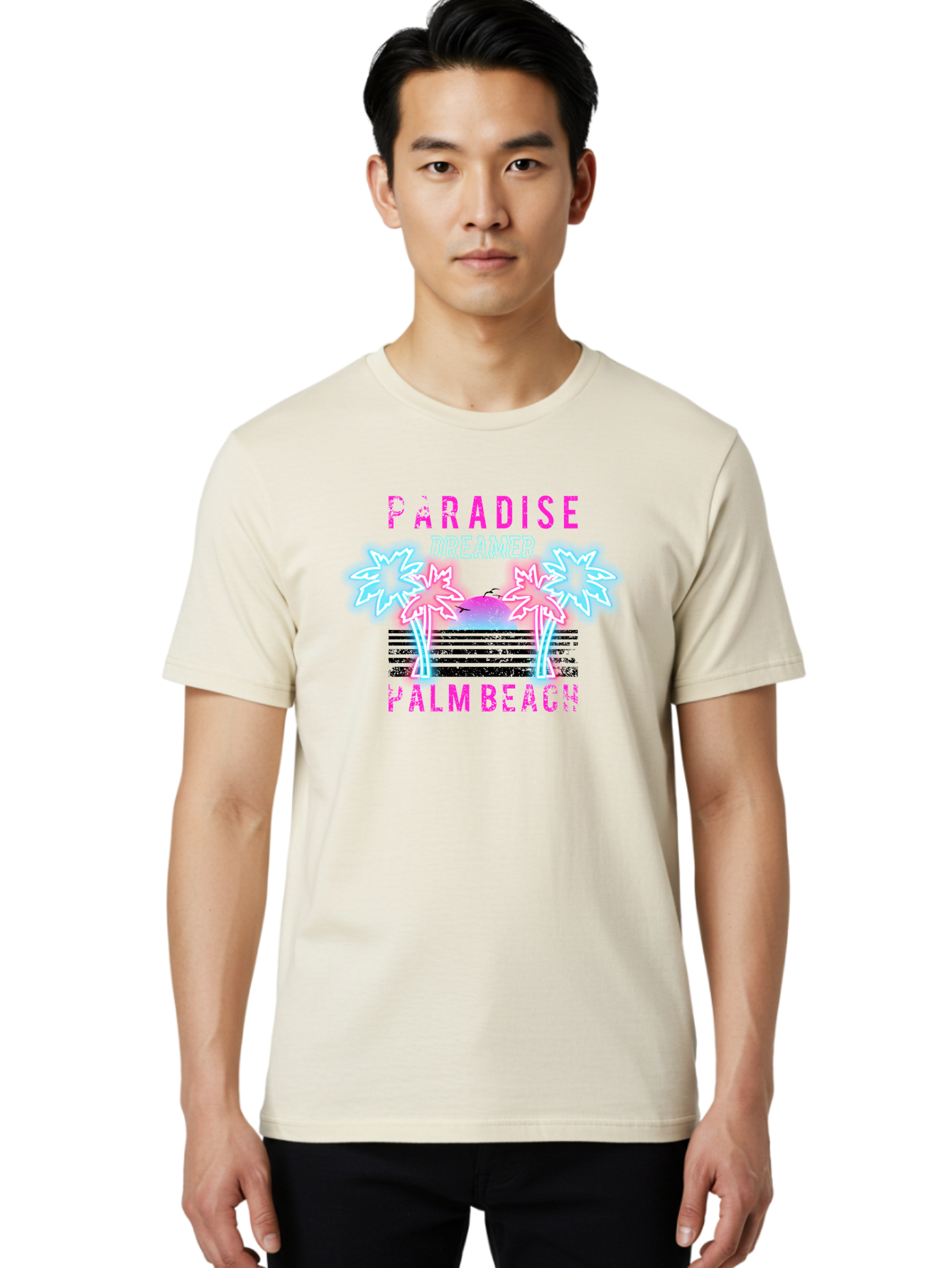 Paradise Dreamer Palm Beach -Men Men'S Graphic Tee, 100% Cotton, Comfortable Casual Summer Wear, Machine Washable, Neon Palm Trees, Tropical Getaway, Paradise Found, Dreamy Vacation, Beach Vibes, Retro Futurism, Futuristic Design, Aae576 18
