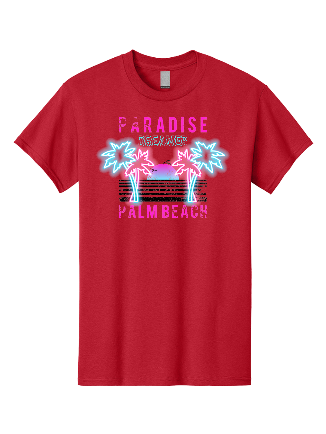 Paradise Dreamer Palm Beach -Men Men'S Graphic Tee, 100% Cotton, Comfortable Casual Summer Wear, Machine Washable, Neon Palm Trees, Tropical Getaway, Paradise Found, Dreamy Vacation, Beach Vibes, Retro Futurism, Futuristic Design, Aae576 9