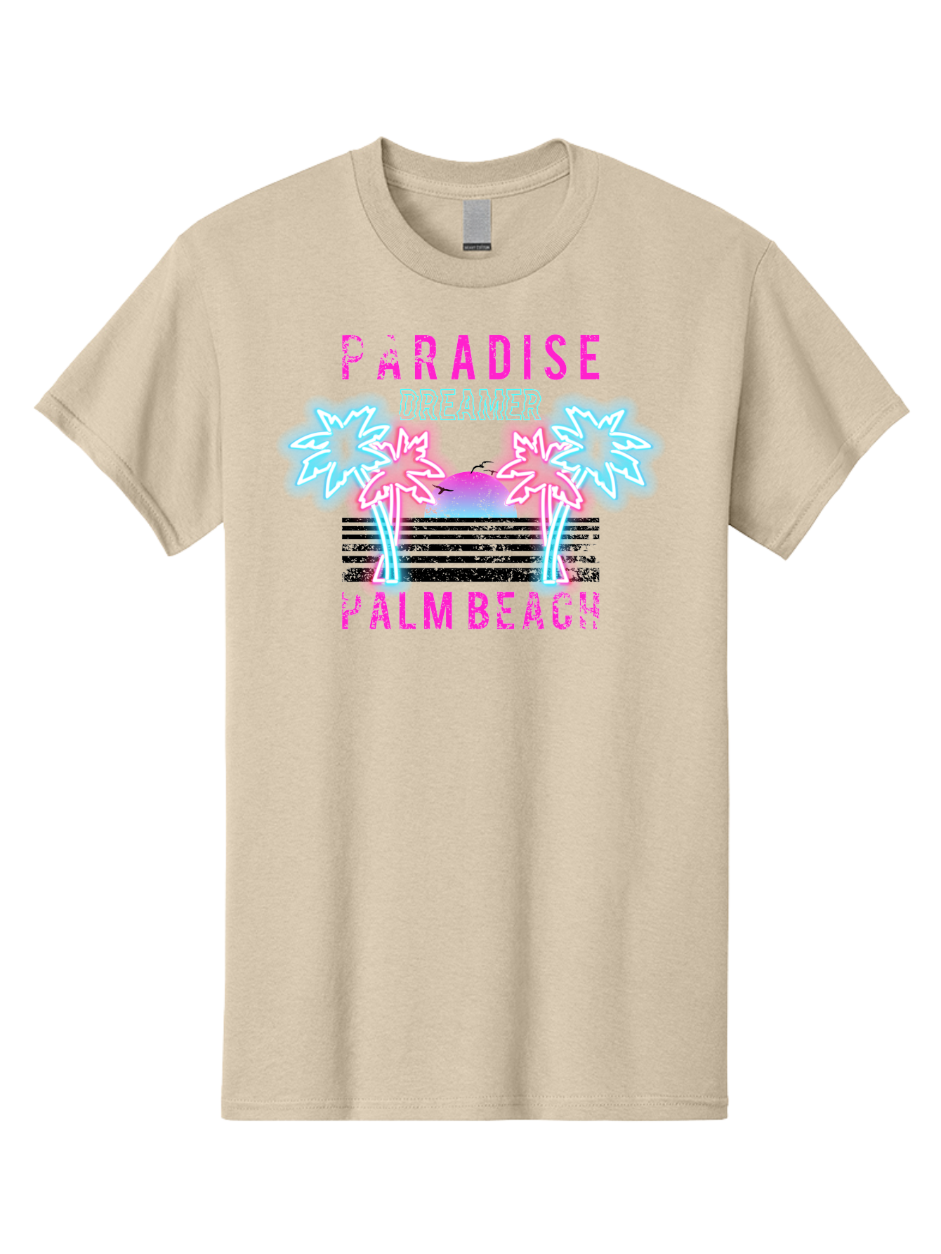 Paradise Dreamer Palm Beach -Men Men'S Graphic Tee, 100% Cotton, Comfortable Casual Summer Wear, Machine Washable, Neon Palm Trees, Tropical Getaway, Paradise Found, Dreamy Vacation, Beach Vibes, Retro Futurism, Futuristic Design, Aae576 7