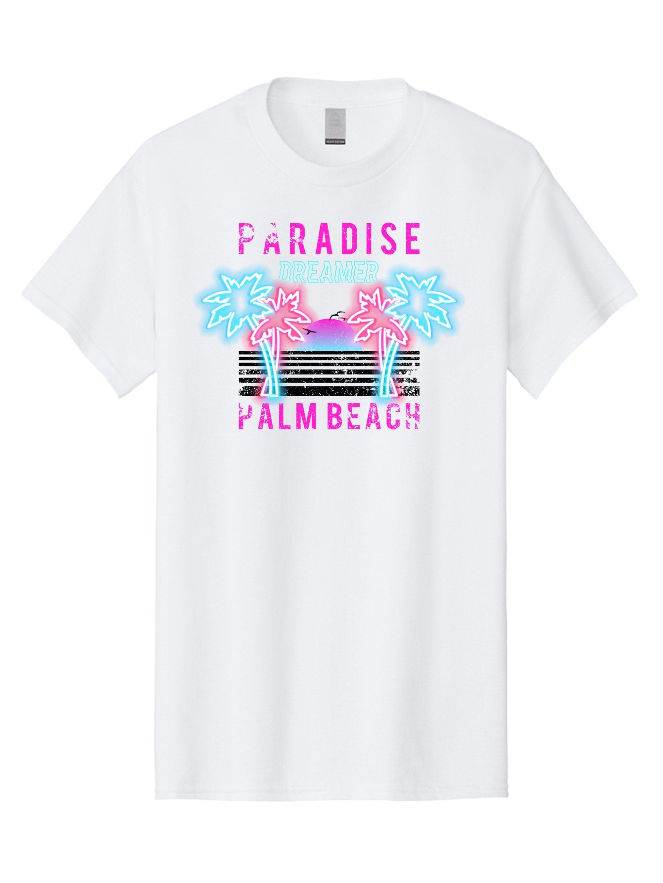 Paradise Dreamer Palm Beach -Men Men'S Graphic Tee, 100% Cotton, Comfortable Casual Summer Wear, Machine Washable, Neon Palm Trees, Tropical Getaway, Paradise Found, Dreamy Vacation, Beach Vibes, Retro Futurism, Futuristic Design, Aae576 7