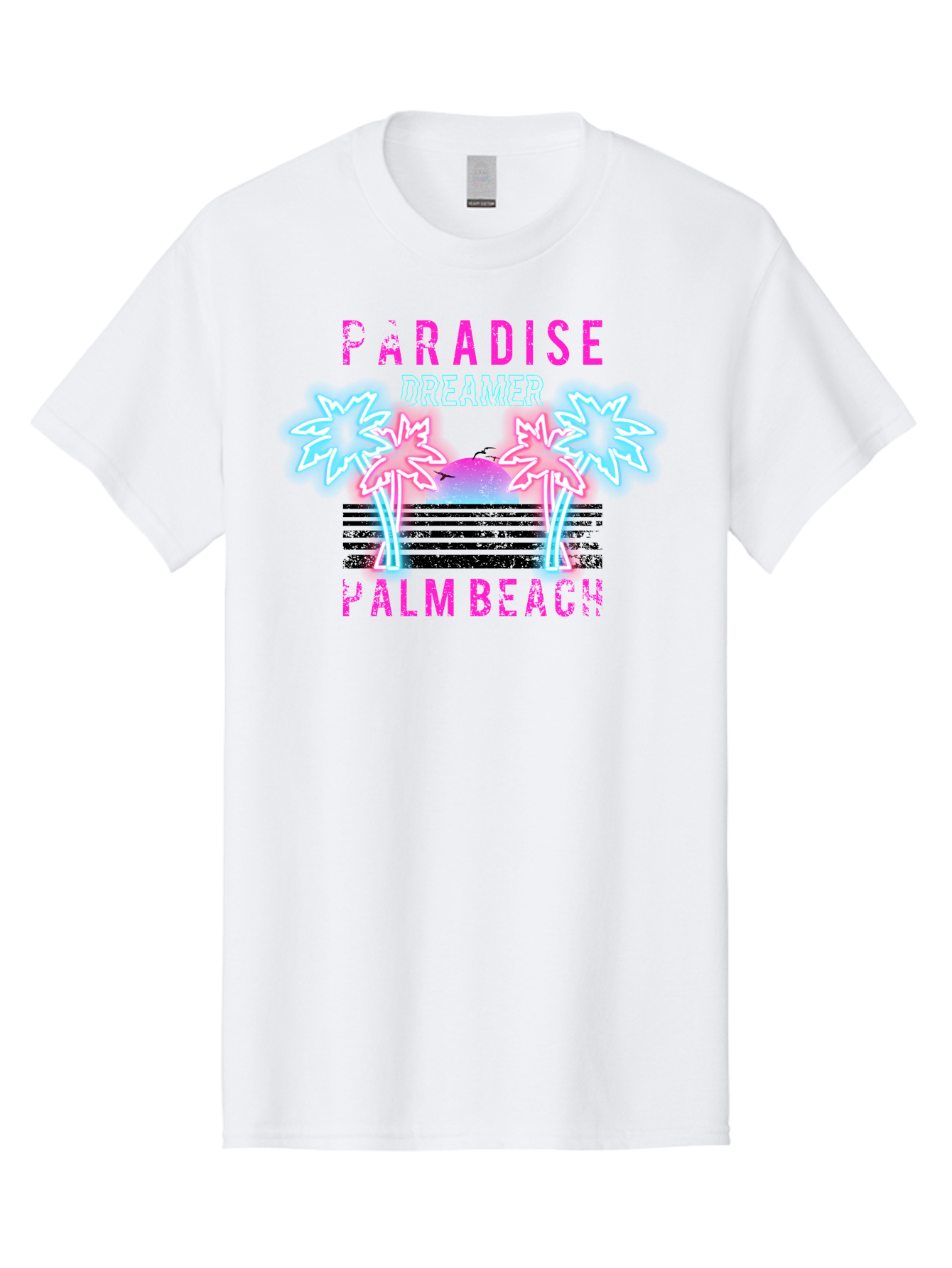 Paradise Dreamer Palm Beach -Men Men'S Graphic Tee, 100% Cotton, Comfortable Casual Summer Wear, Machine Washable, Neon Palm Trees, Tropical Getaway, Paradise Found, Dreamy Vacation, Beach Vibes, Retro Futurism, Futuristic Design, Aae576