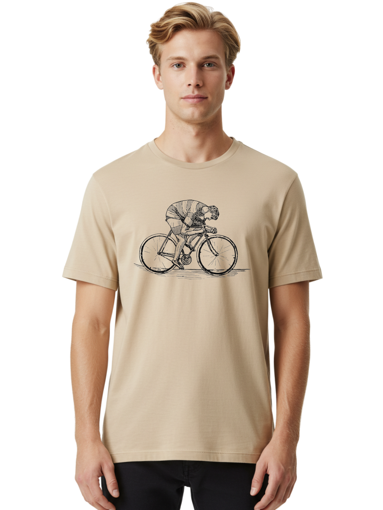 Pedal To Glory Men'S Graphic Tee, 100% Cotton, Comfortable Casual Summer Wear, Machine Washable, Cyclist In Action, Cycling Enthusiast, Road Bike, Athletic Pose, Dynamic Movement, Fitness Activity, Sports Illustration, Vintage Style Aae579