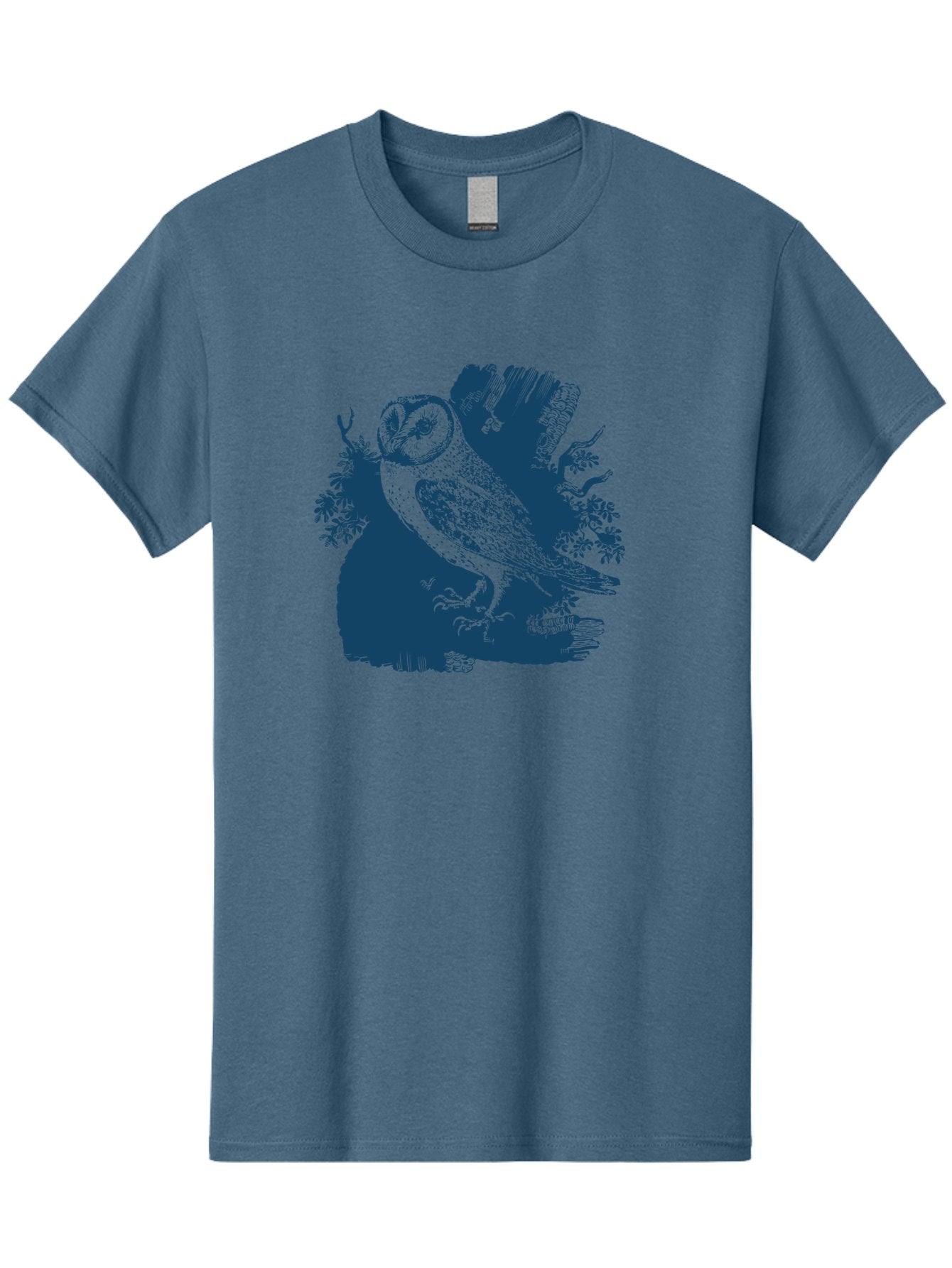 Perched Forest Owl Men'S Graphic Tee, 100% Cotton, Comfortable Casual Summer Wear, Machine Washable, Owl Perched On Branch, Nocturnal Bird, Forest Wildlife, Night Hunter, Dark Blue Silhouette, Intricate Details, Mysterious Ambiance, Aae580 10
