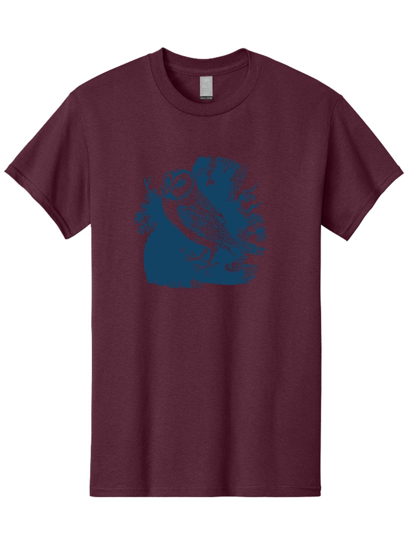Perched Forest Owl Men'S Graphic Tee, 100% Cotton, Comfortable Casual Summer Wear, Machine Washable, Owl Perched On Branch, Nocturnal Bird, Forest Wildlife, Night Hunter, Dark Blue Silhouette, Intricate Details, Mysterious Ambiance, Aae580 9