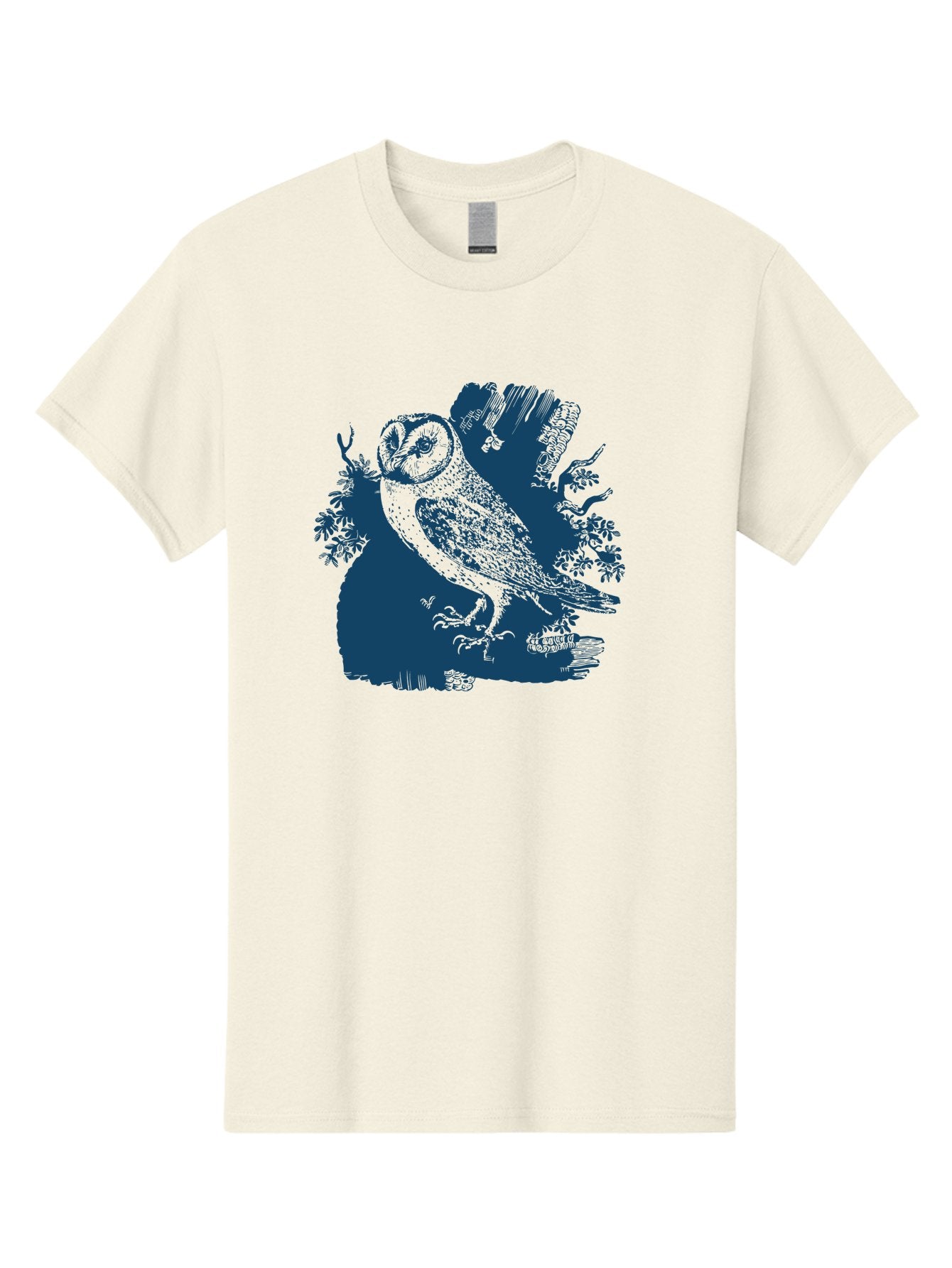 Perched Forest Owl Men'S Graphic Tee, 100% Cotton, Comfortable Casual Summer Wear, Machine Washable, Owl Perched On Branch, Nocturnal Bird, Forest Wildlife, Night Hunter, Dark Blue Silhouette, Intricate Details, Mysterious Ambiance, Aae580 5