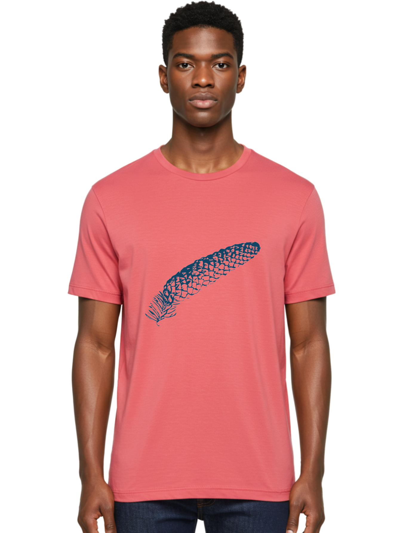 Pinecone Men'S Graphic Tee, 100% Cotton, Comfortable Casual Summer Wear, Machine Washable, Blue Feather Illustration, Intricate Scale Pattern, Bird Symbolism, Nature-Inspired Art, Abstract Design, Feather Texture, Artistic Expression, Aae581