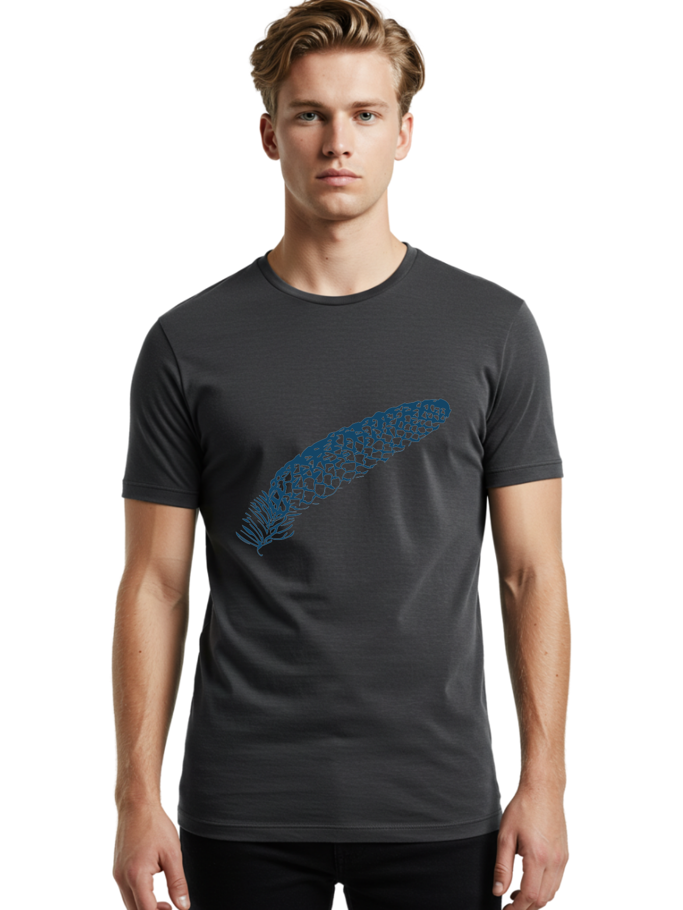 Pinecone Men'S Graphic Tee, 100% Cotton, Comfortable Casual Summer Wear, Machine Washable, Blue Feather Illustration, Intricate Scale Pattern, Bird Symbolism, Nature-Inspired Art, Abstract Design, Feather Texture, Artistic Expression, Aae581 8