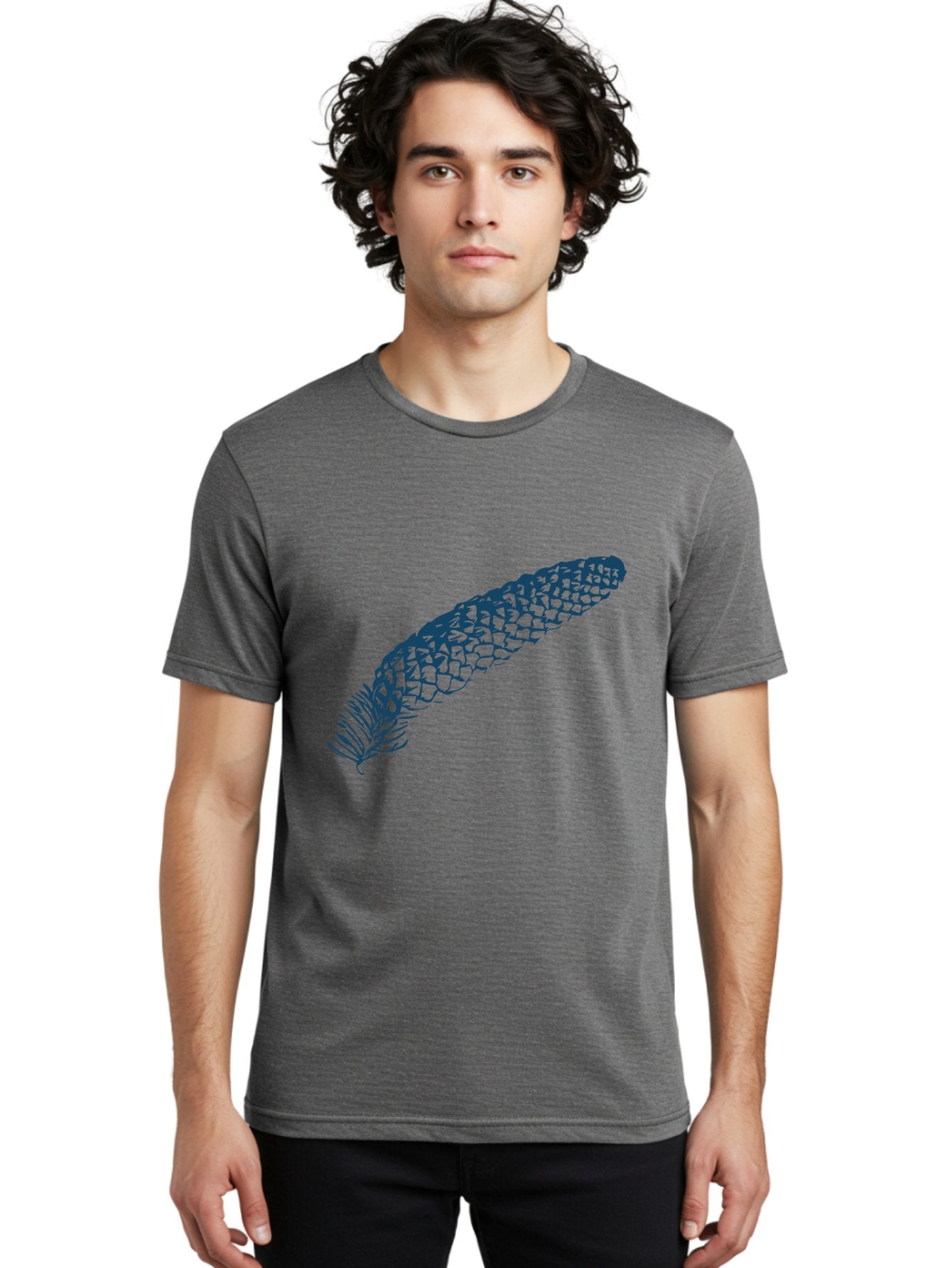 Pinecone Men'S Graphic Tee, 100% Cotton, Comfortable Casual Summer Wear, Machine Washable, Blue Feather Illustration, Intricate Scale Pattern, Bird Symbolism, Nature-Inspired Art, Abstract Design, Feather Texture, Artistic Expression, Aae581 23