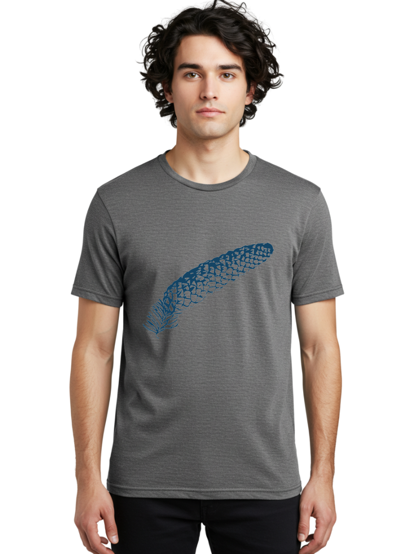 Pinecone Men'S Graphic Tee, 100% Cotton, Comfortable Casual Summer Wear, Machine Washable, Blue Feather Illustration, Intricate Scale Pattern, Bird Symbolism, Nature-Inspired Art, Abstract Design, Feather Texture, Artistic Expression, Aae581 14