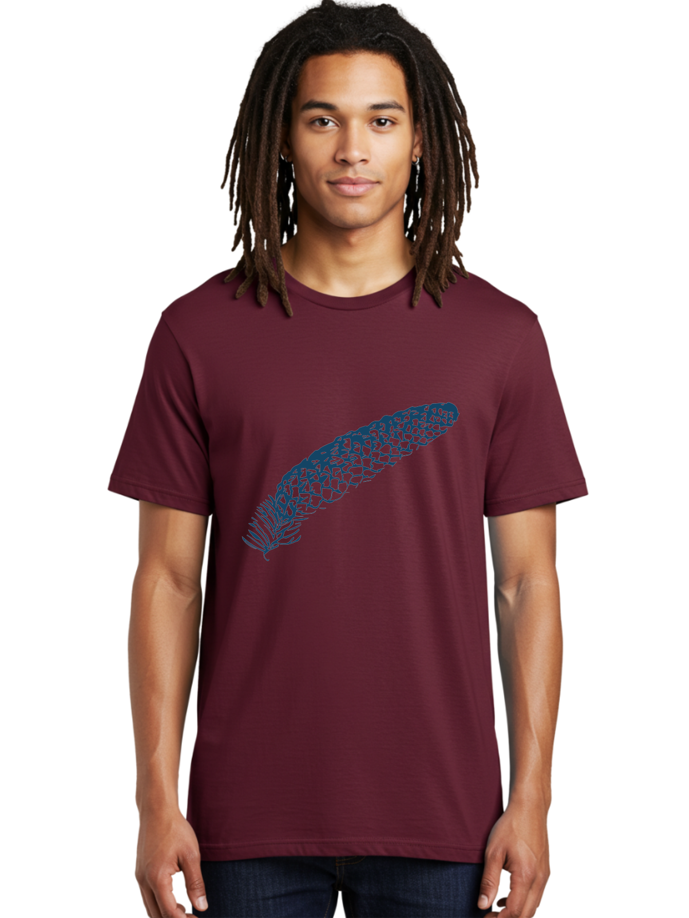 Pinecone Men'S Graphic Tee, 100% Cotton, Comfortable Casual Summer Wear, Machine Washable, Blue Feather Illustration, Intricate Scale Pattern, Bird Symbolism, Nature-Inspired Art, Abstract Design, Feather Texture, Artistic Expression, Aae581 28