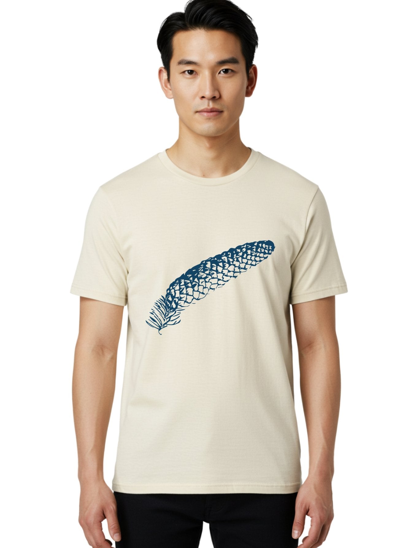 Pinecone Men'S Graphic Tee, 100% Cotton, Comfortable Casual Summer Wear, Machine Washable, Blue Feather Illustration, Intricate Scale Pattern, Bird Symbolism, Nature-Inspired Art, Abstract Design, Feather Texture, Artistic Expression, Aae581 19