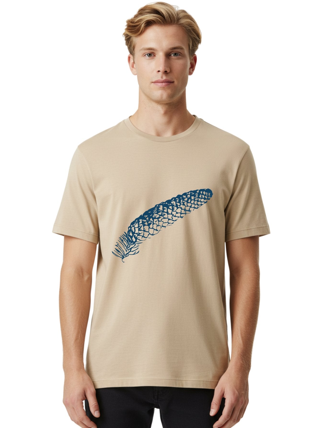 Pinecone Men'S Graphic Tee, 100% Cotton, Comfortable Casual Summer Wear, Machine Washable, Blue Feather Illustration, Intricate Scale Pattern, Bird Symbolism, Nature-Inspired Art, Abstract Design, Feather Texture, Artistic Expression, Aae581 21