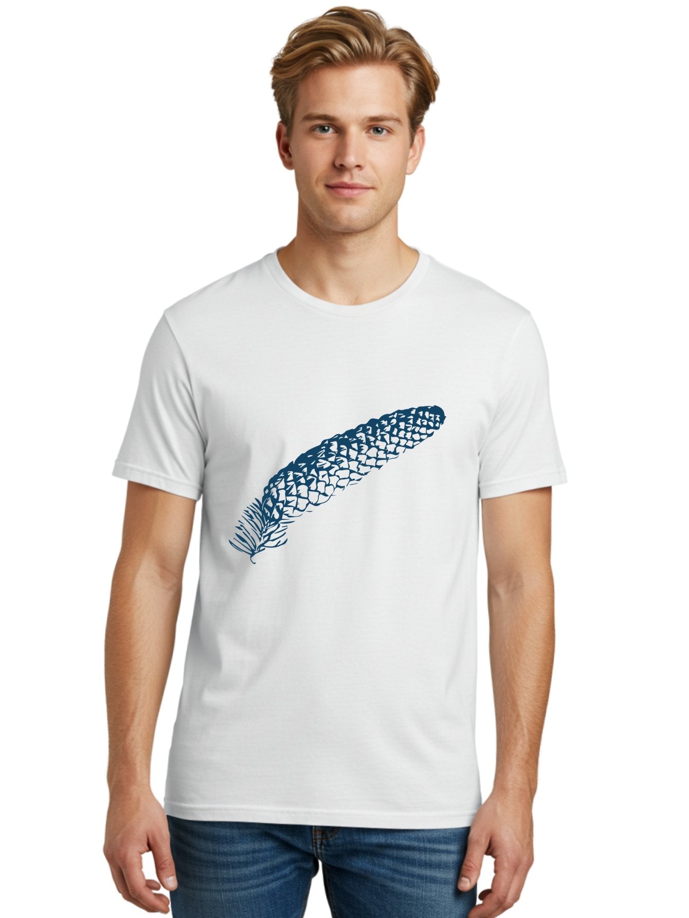 Pinecone Men'S Graphic Tee, 100% Cotton, Comfortable Casual Summer Wear, Machine Washable, Blue Feather Illustration, Intricate Scale Pattern, Bird Symbolism, Nature-Inspired Art, Abstract Design, Feather Texture, Artistic Expression, Aae581 17