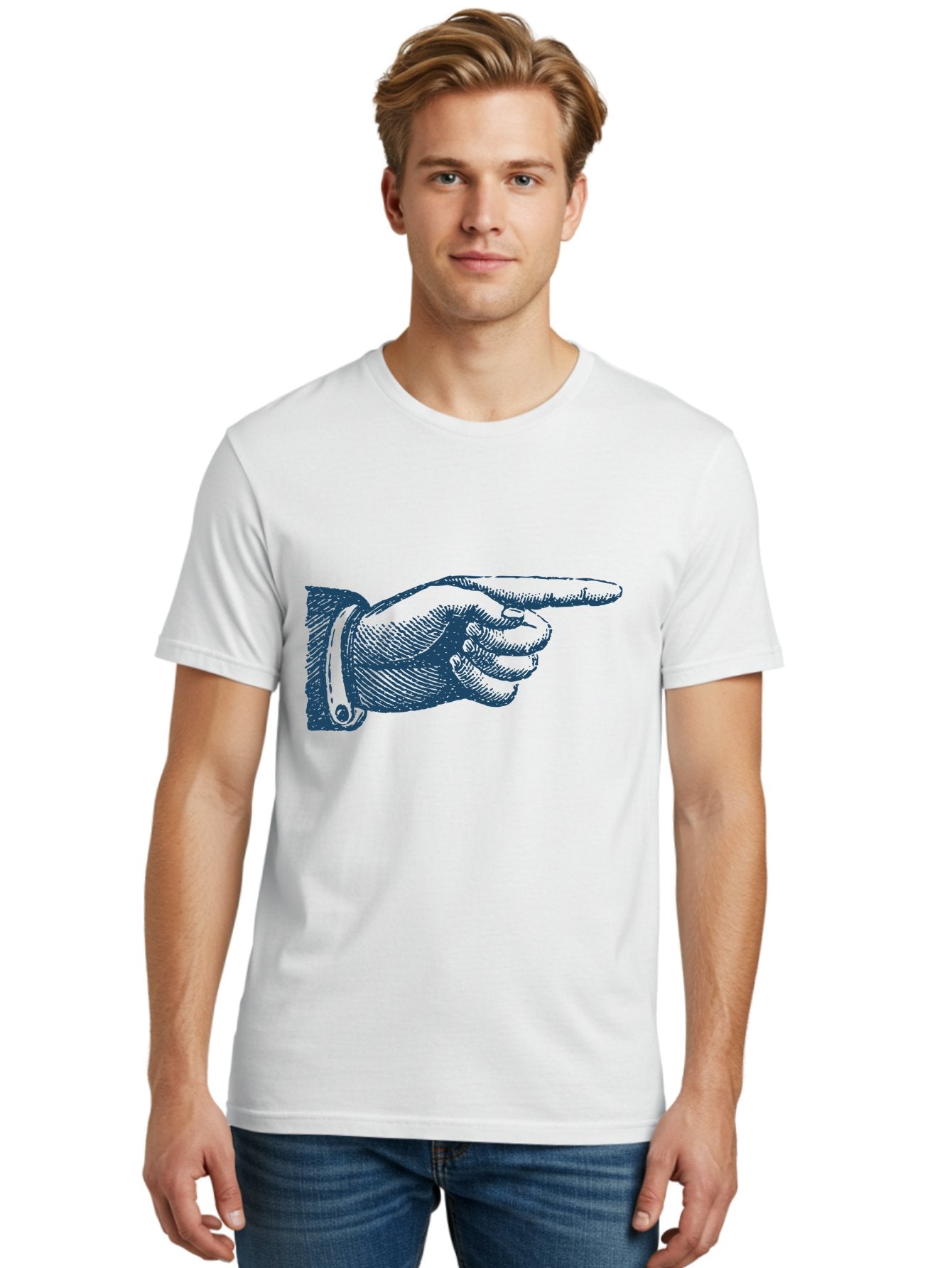 Pointing Finger Men'S Graphic Tee, 100% Cotton, Comfortable Casual Summer Wear, Machine Washable, Hand Pointing, Finger Pointing, Direction Indicator, Gesture, Illustration, Hand Gesture, Pointing Finger, Direction Sign Aae584 22