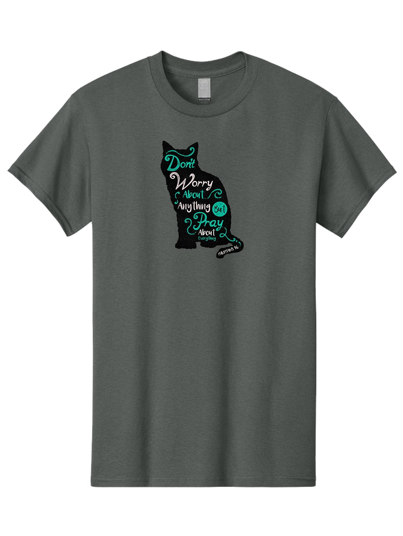 Pray For Everything Men'S Graphic Tee, 100% Cotton, Comfortable Casual Summer Wear, Machine Washable, Motivational Quote, Inspirational Words, Cat Silhouette, Prayer Reminder, Calming Phrase, Don'T Worry, Pray About Everything Aae586 4