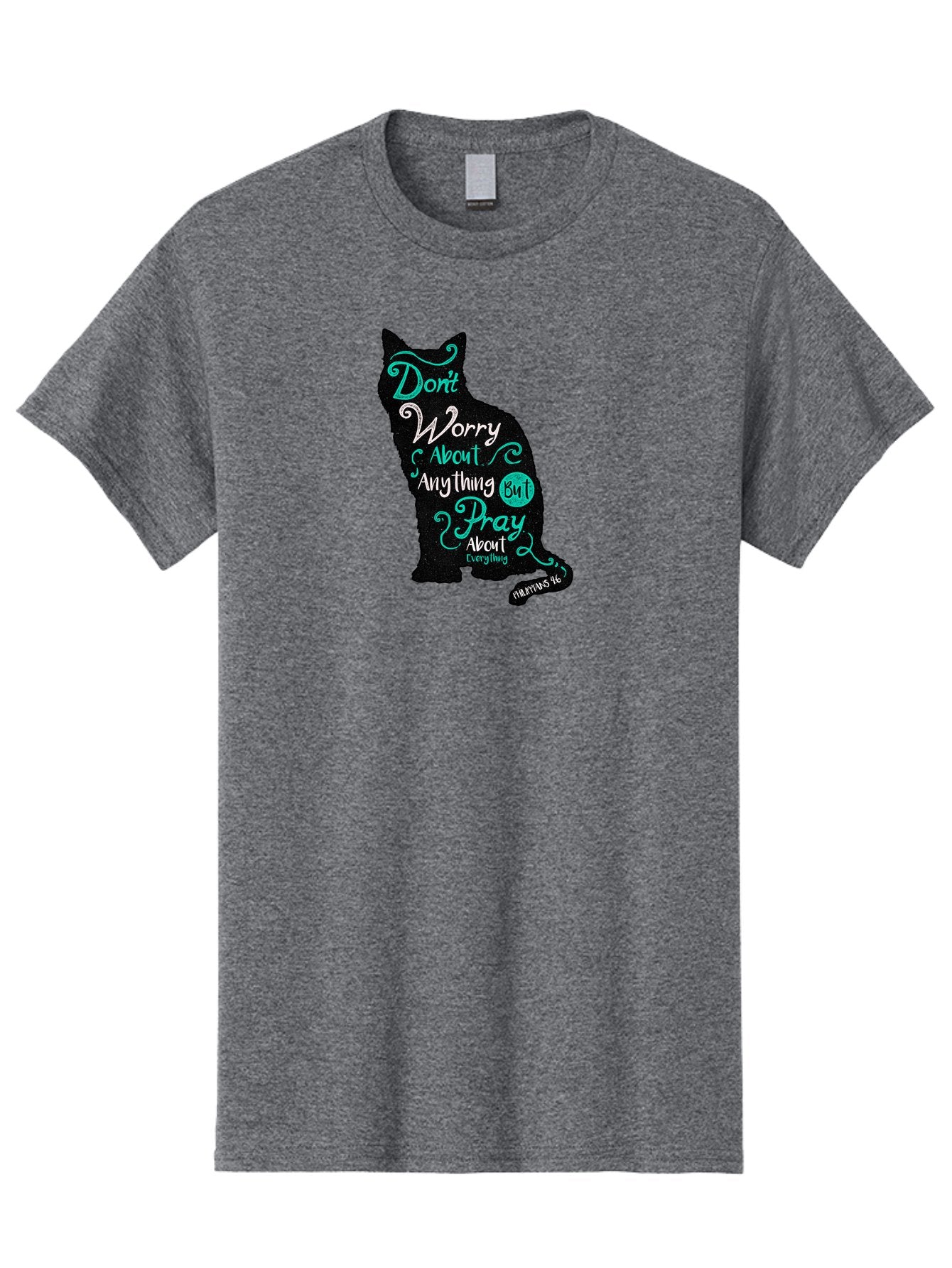 Pray For Everything Men'S Graphic Tee, 100% Cotton, Comfortable Casual Summer Wear, Machine Washable, Motivational Quote, Inspirational Words, Cat Silhouette, Prayer Reminder, Calming Phrase, Don'T Worry, Pray About Everything Aae586 6