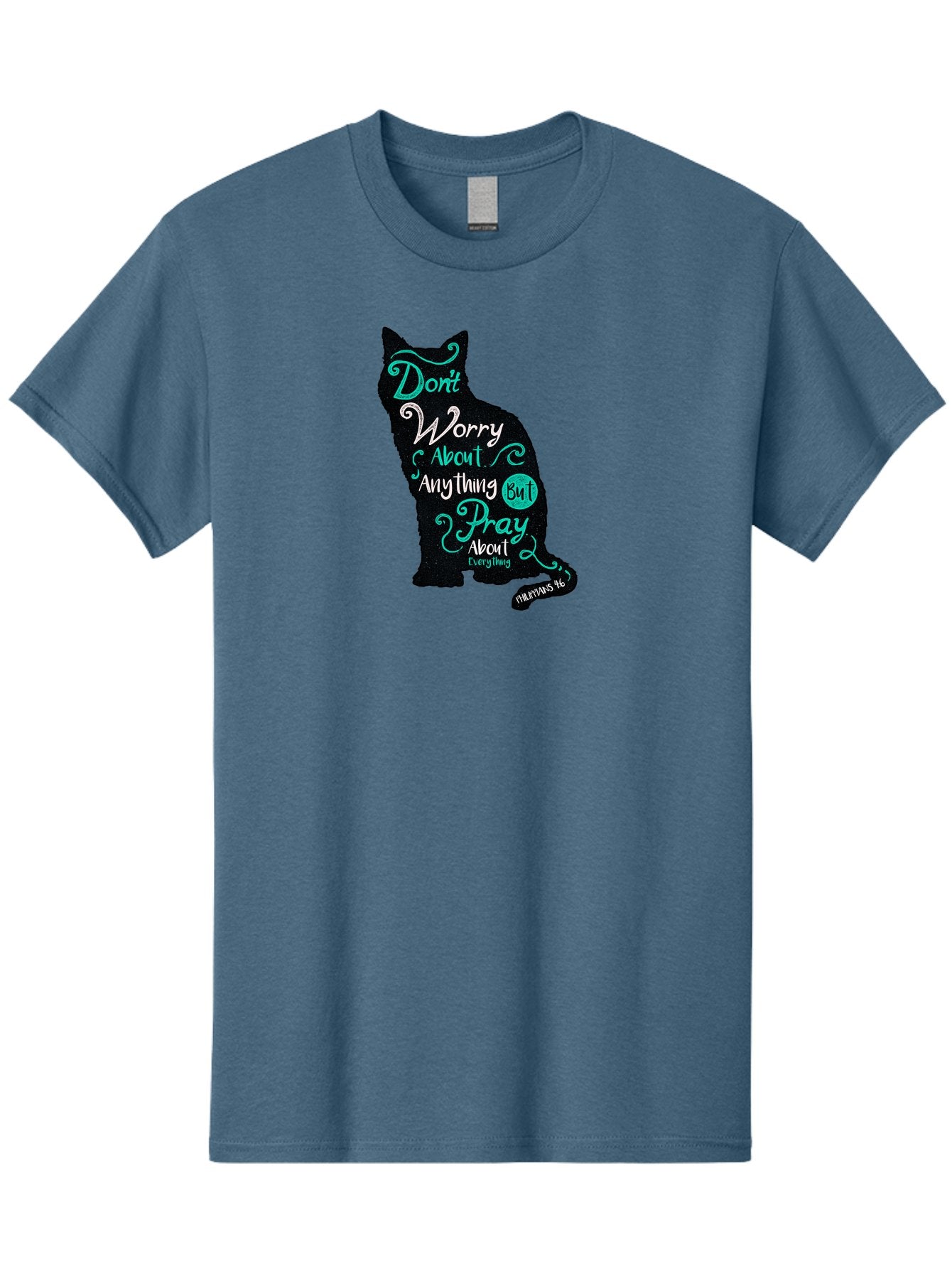 Pray For Everything Men'S Graphic Tee, 100% Cotton, Comfortable Casual Summer Wear, Machine Washable, Motivational Quote, Inspirational Words, Cat Silhouette, Prayer Reminder, Calming Phrase, Don'T Worry, Pray About Everything Aae586 13