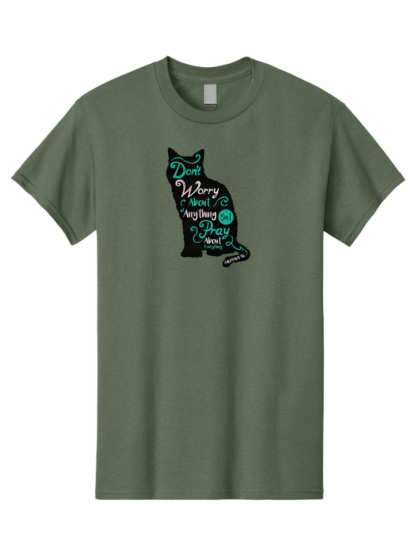 Pray For Everything Men'S Graphic Tee, 100% Cotton, Comfortable Casual Summer Wear, Machine Washable, Motivational Quote, Inspirational Words, Cat Silhouette, Prayer Reminder, Calming Phrase, Don'T Worry, Pray About Everything Aae586 12