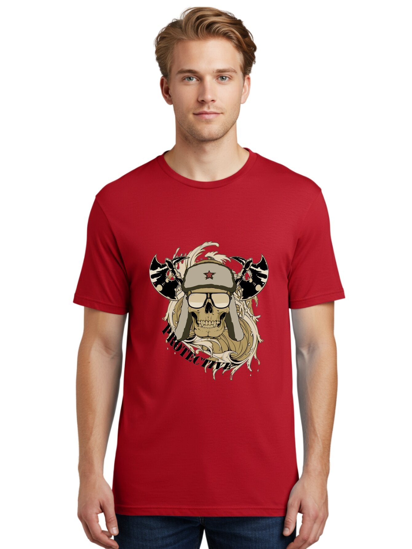 Proactive War Skull Men'S Graphic Tee, 100% Cotton, Comfortable Casual Summer Wear, Machine Washable, Skull Wearing Sunglasses, Futuristic Illustration, Fantasy Art, Edgy Design, Skull Art, Grunge Style, Punk Rock Aesthetic, Rebellious Vibe Aae588 21