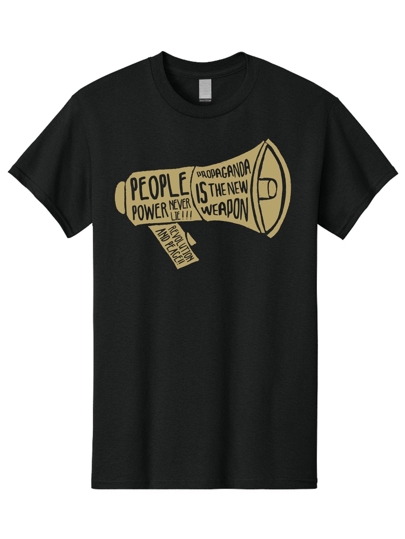 Propaganda Men'S Graphic Tee, 100% Cotton, Comfortable Casual Summer Wear, Machine Washable, Megaphone Illustration, Protest And Activism, People Power, Propaganda, Manipulation, Social Commentary, Bold Typography, Protest Signs, Aae589 9
