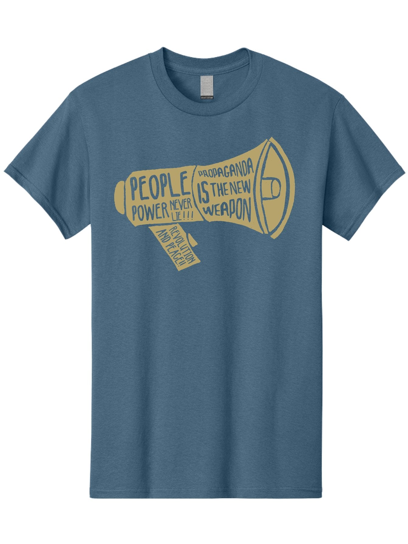 Propaganda Men'S Graphic Tee, 100% Cotton, Comfortable Casual Summer Wear, Machine Washable, Megaphone Illustration, Protest And Activism, People Power, Propaganda, Manipulation, Social Commentary, Bold Typography, Protest Signs, Aae589 11