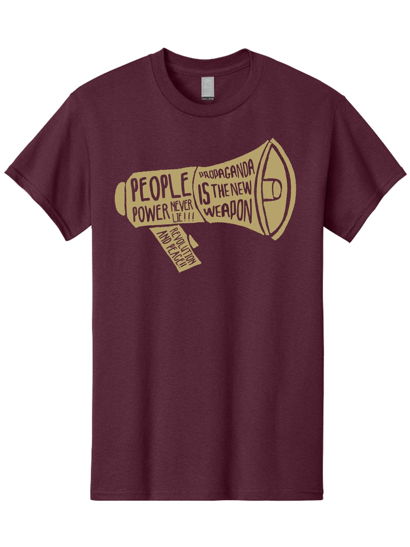 Propaganda Men'S Graphic Tee, 100% Cotton, Comfortable Casual Summer Wear, Machine Washable, Megaphone Illustration, Protest And Activism, People Power, Propaganda, Manipulation, Social Commentary, Bold Typography, Protest Signs, Aae589